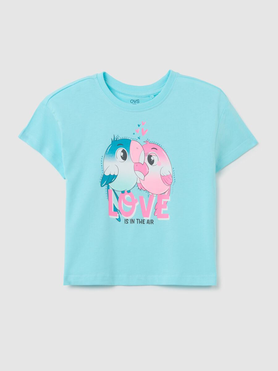T-shirt da bambina in puro cotone azzurra regular fit con stampa_0