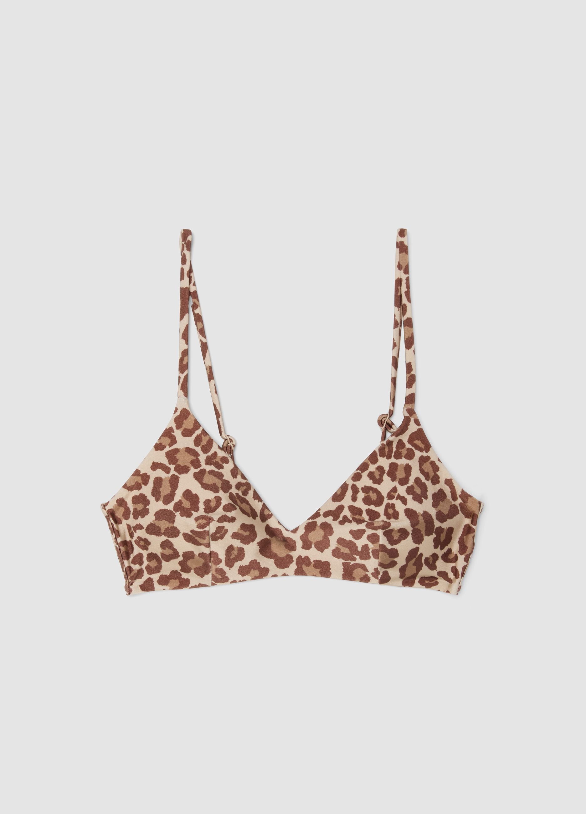Multicolour leopard-print stretch bikini top