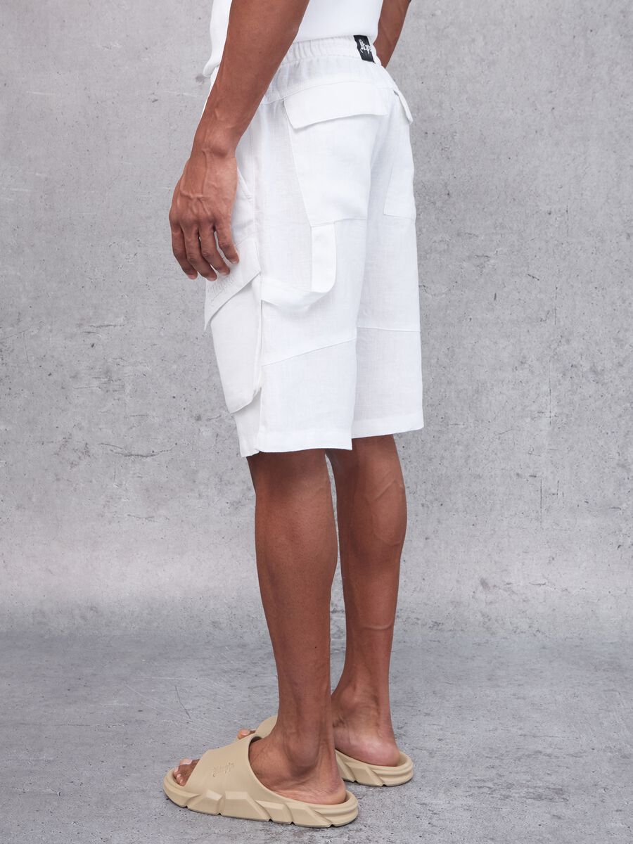 100% Linen Cargo Shorts White_4
