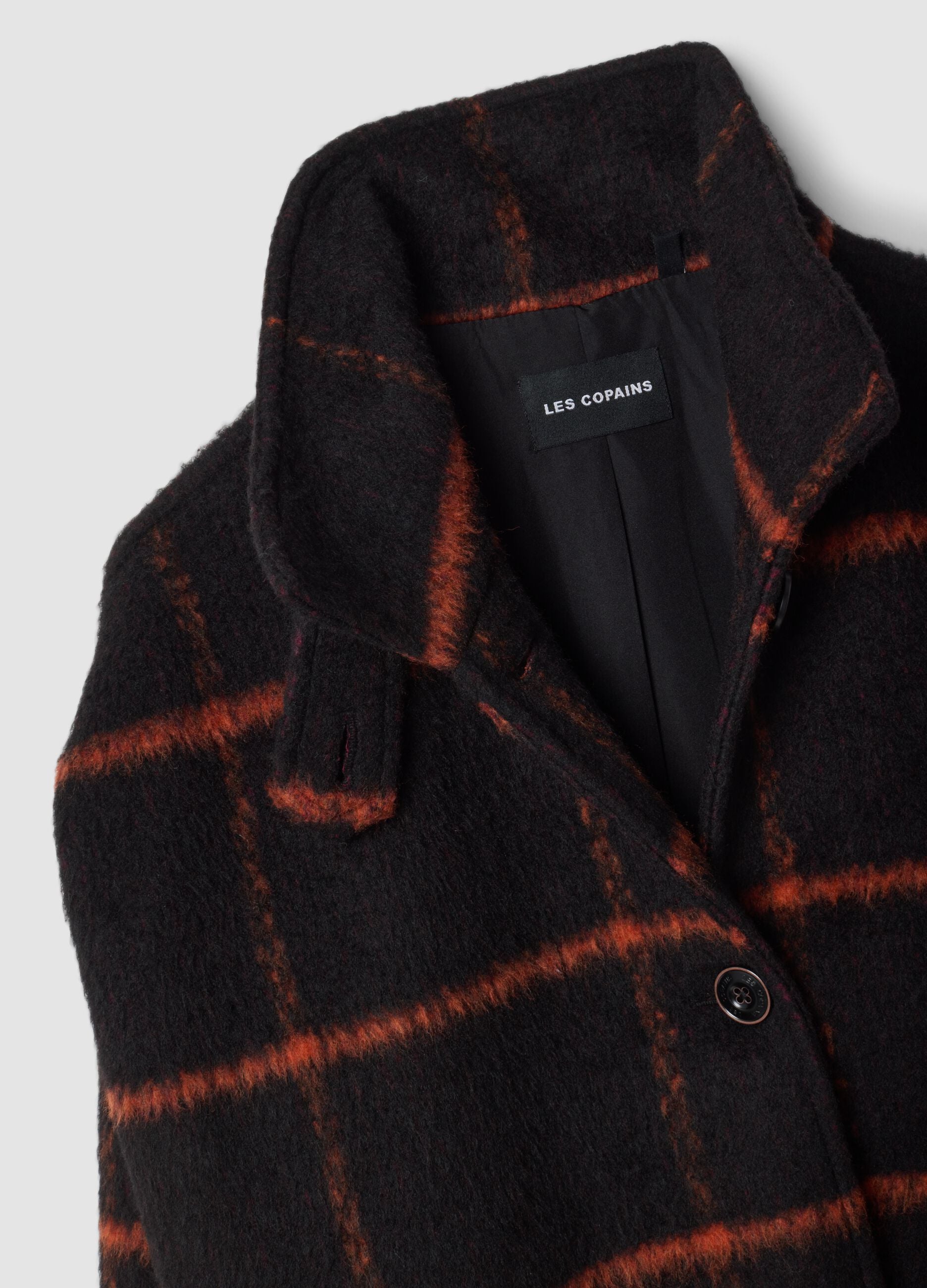 Cappotto nero e arancione scuro in misto lana a quadri regular fit