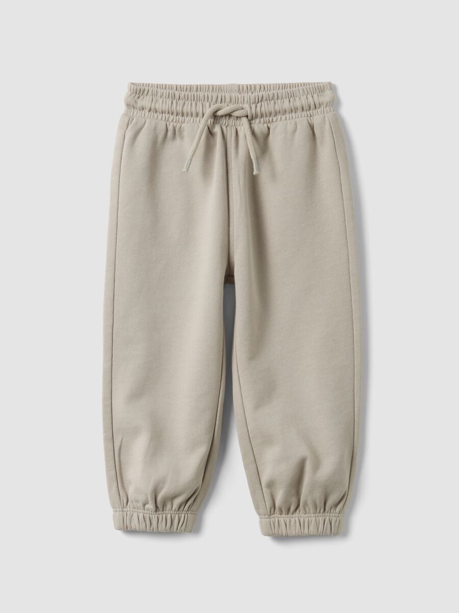 Pantaloni jogger grigi in puro cotone organico con coulisse per bimbo_0