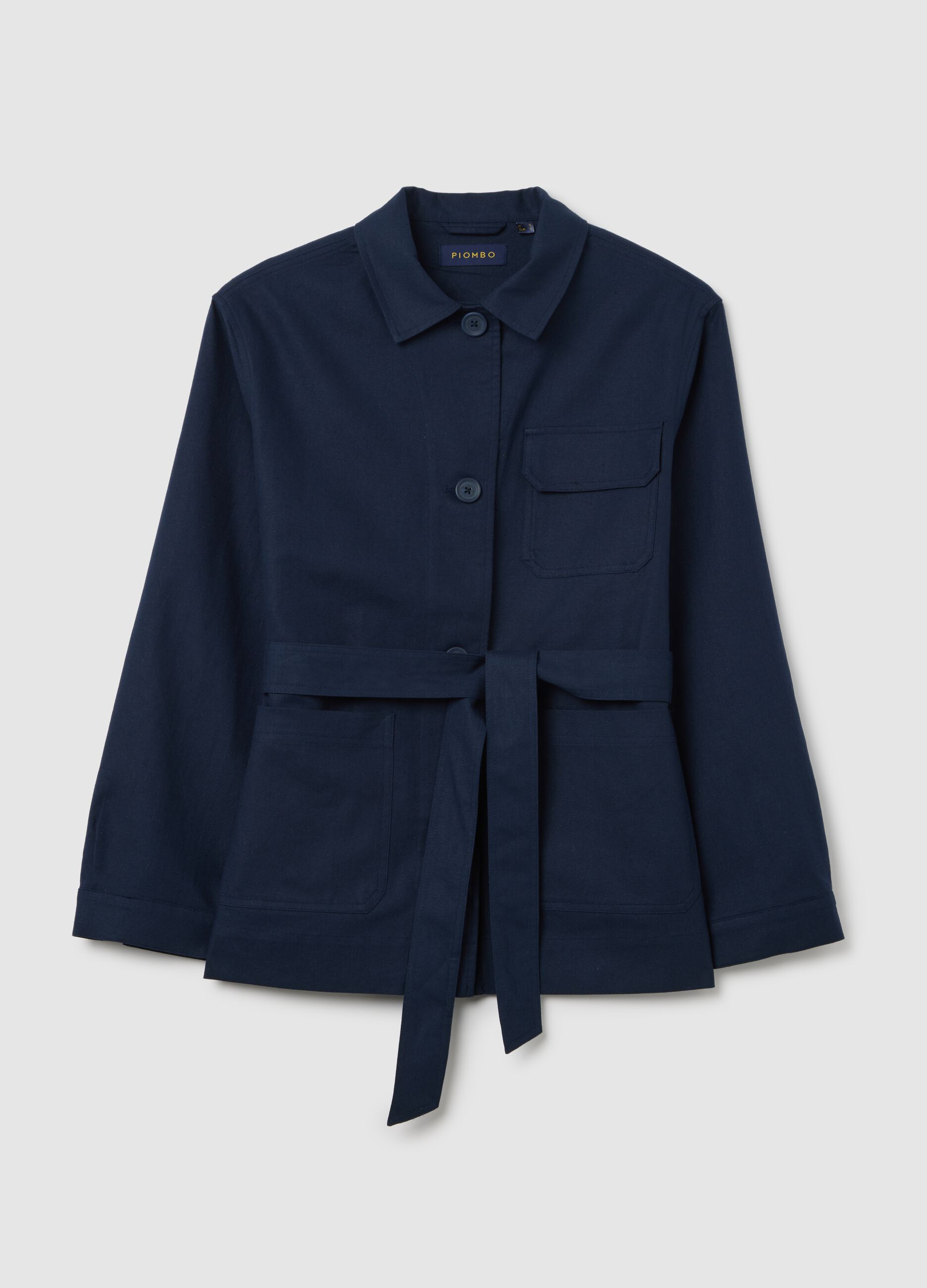 Giacca da donna in cotone e lino blu regular fit
