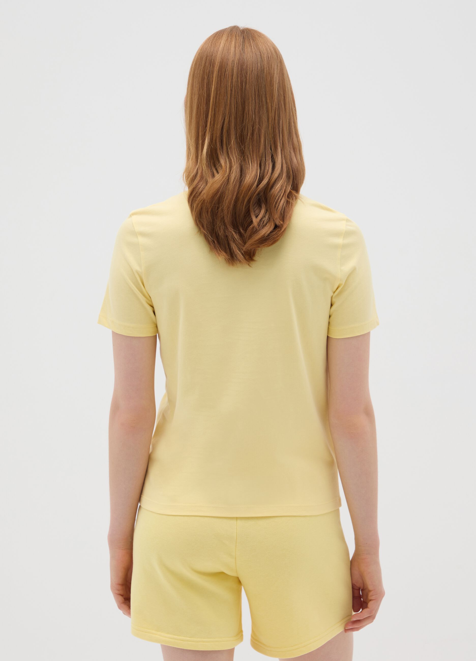 Yellow regular fit pure cotton women's t-shirt