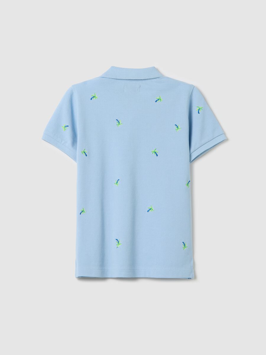 Light blue piquet polo shirt with palms embroidery_1