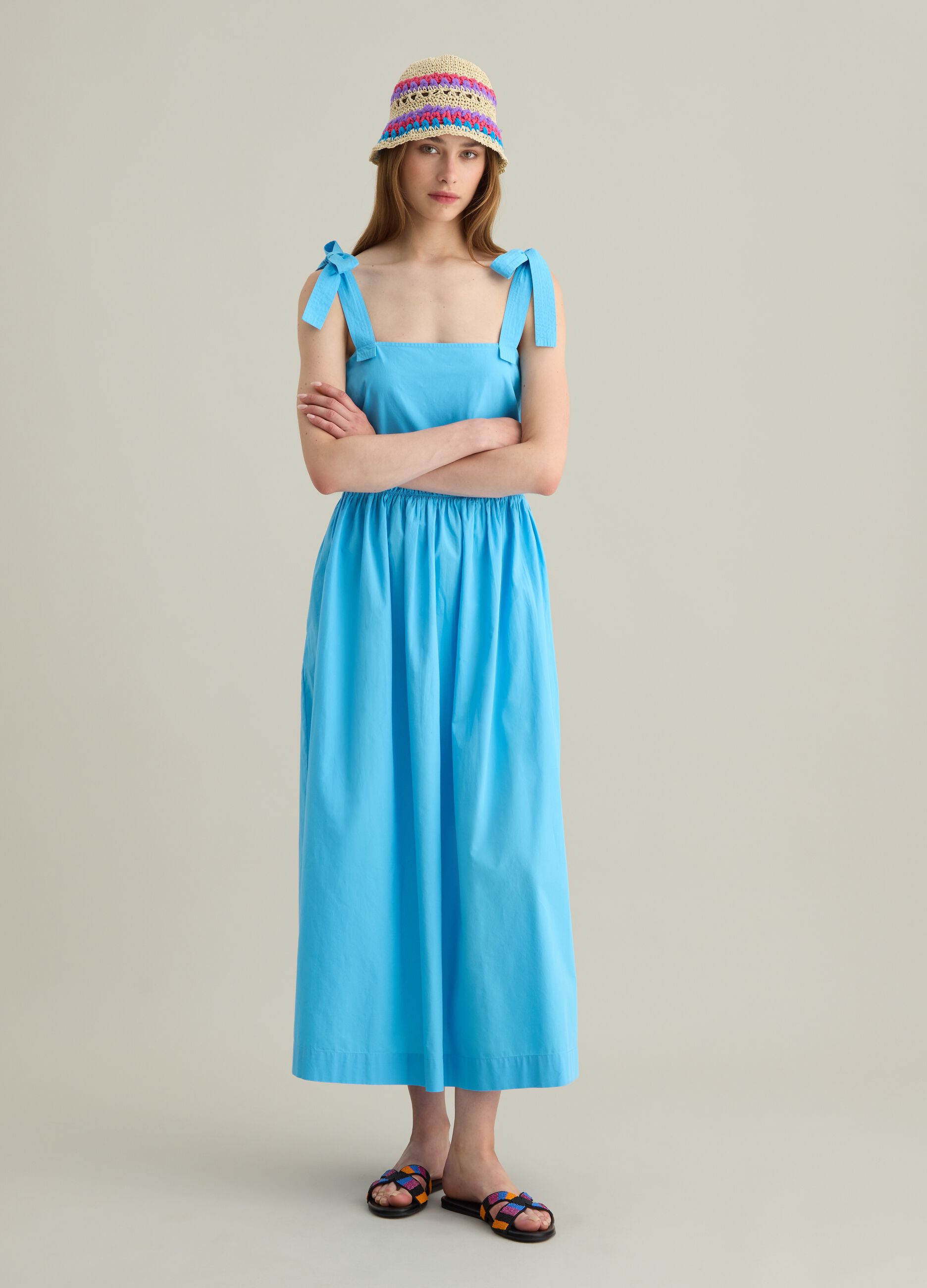 Abito lungo da donna in puro cotone azzurro