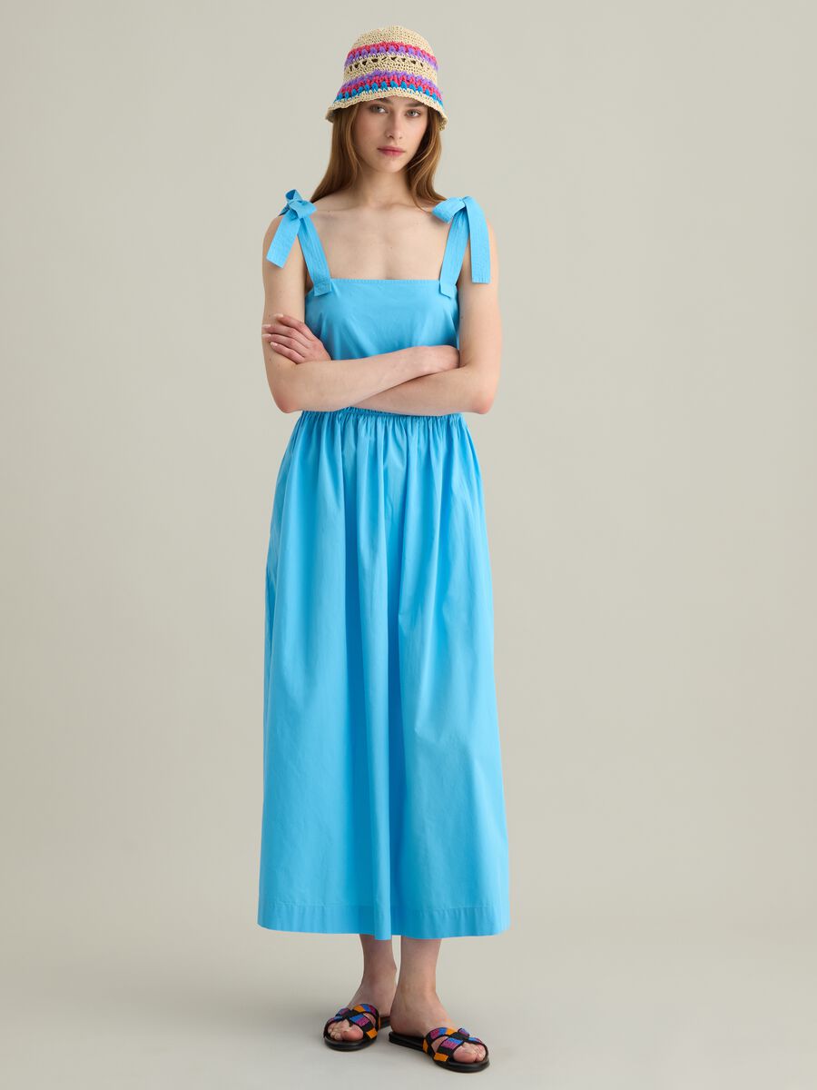 Women's long dress in pure blue cotton_0