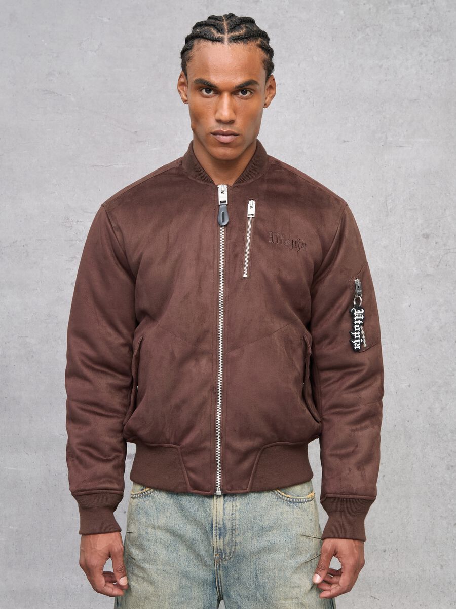 Brown Suede Bomber Jacket_1