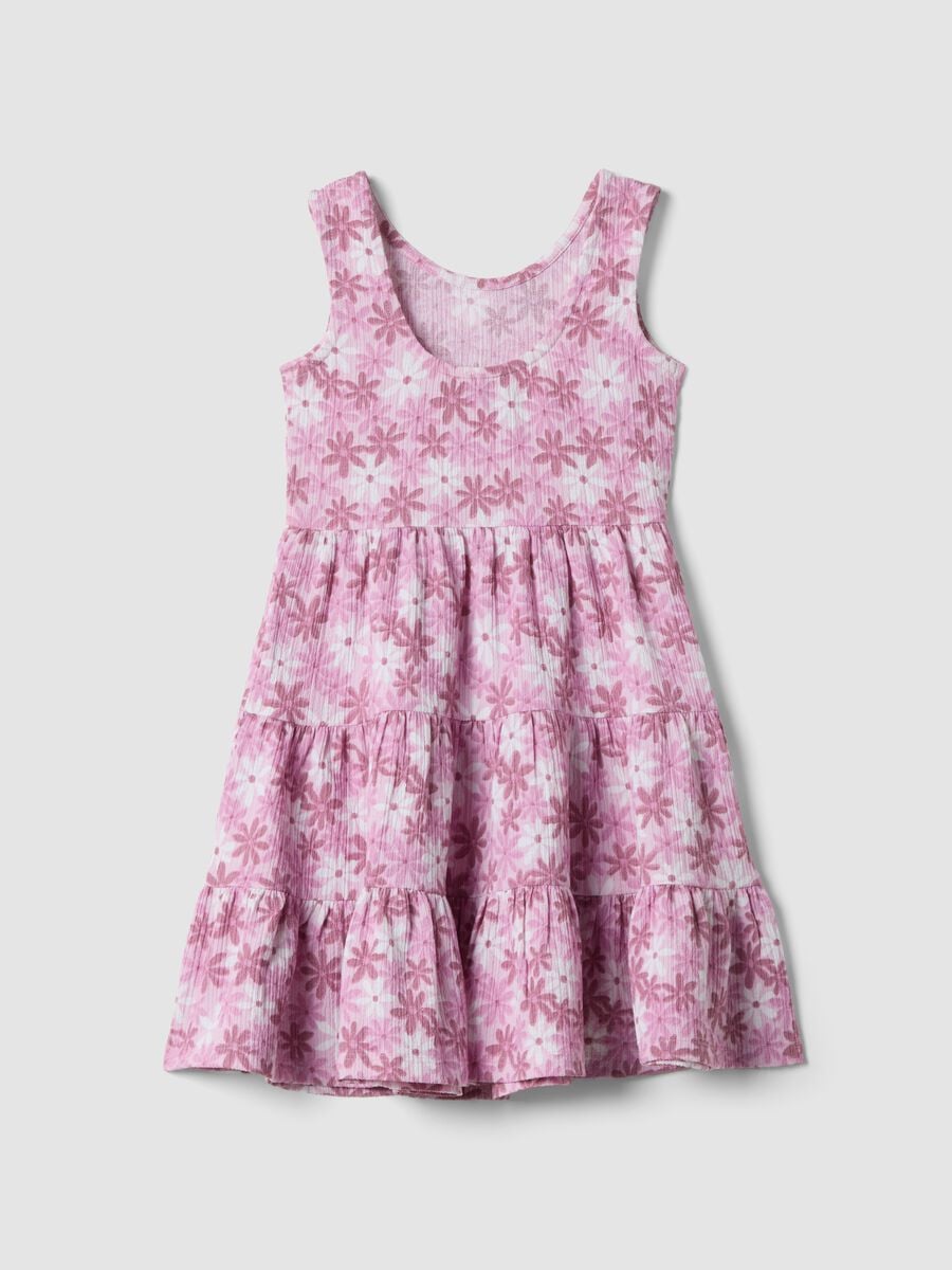 Abito rosa smanicato in tessuto elasticizzato con stampa floreale_1