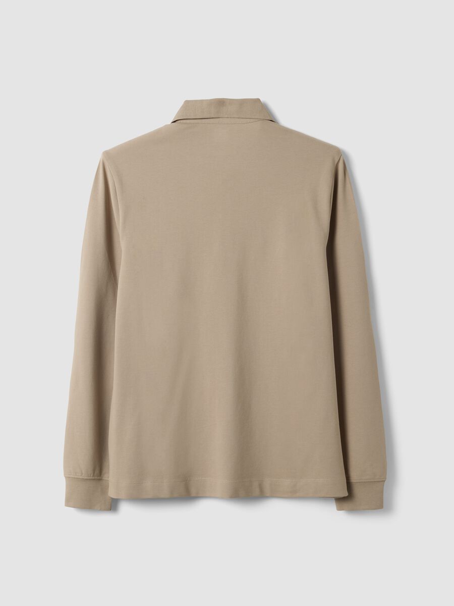 Polo grigia in cotone elasticizzato a maniche lunghe regular fit_2