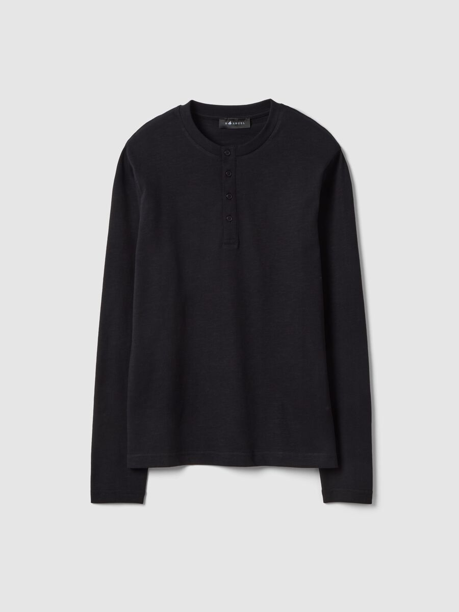 Maglia in puro cotone nera regular fit con bottoni_0
