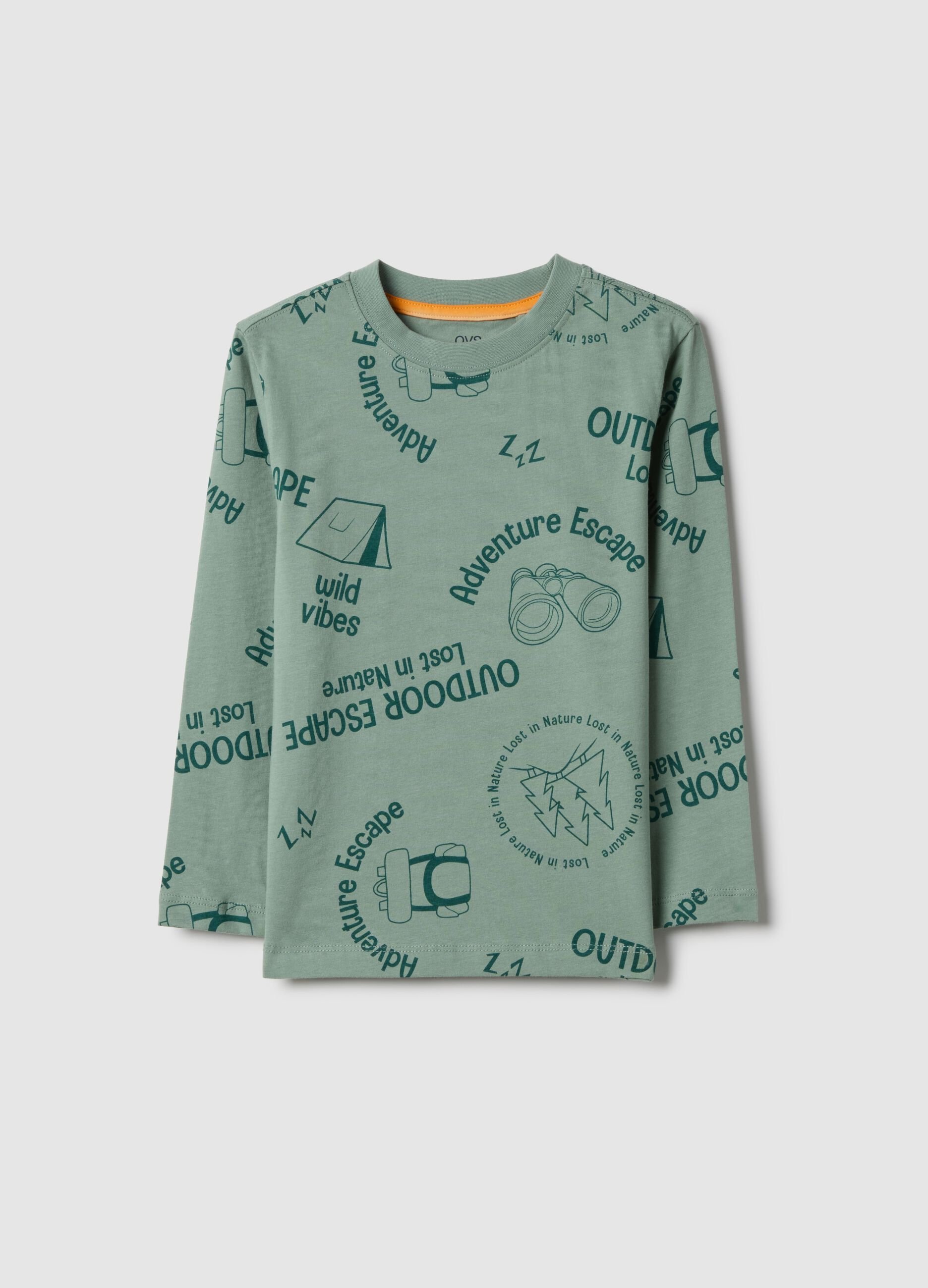 Children's green pure cotton regular fit T-shirt with print