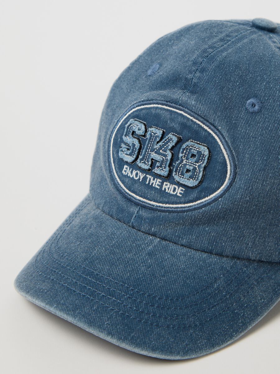 Medium denim baseball cap with "SK8" patch_1