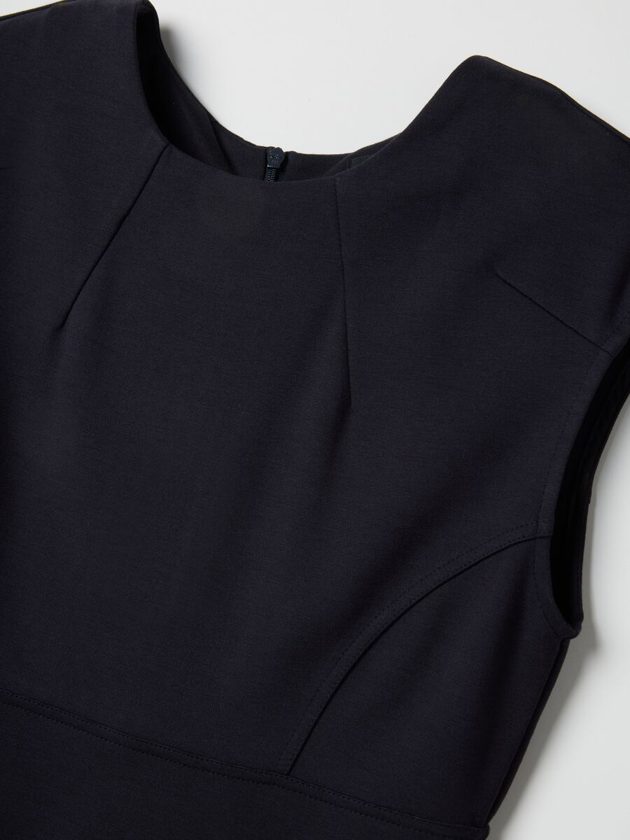 Sleeveless blue viscose blend slim fit dress with zip_5