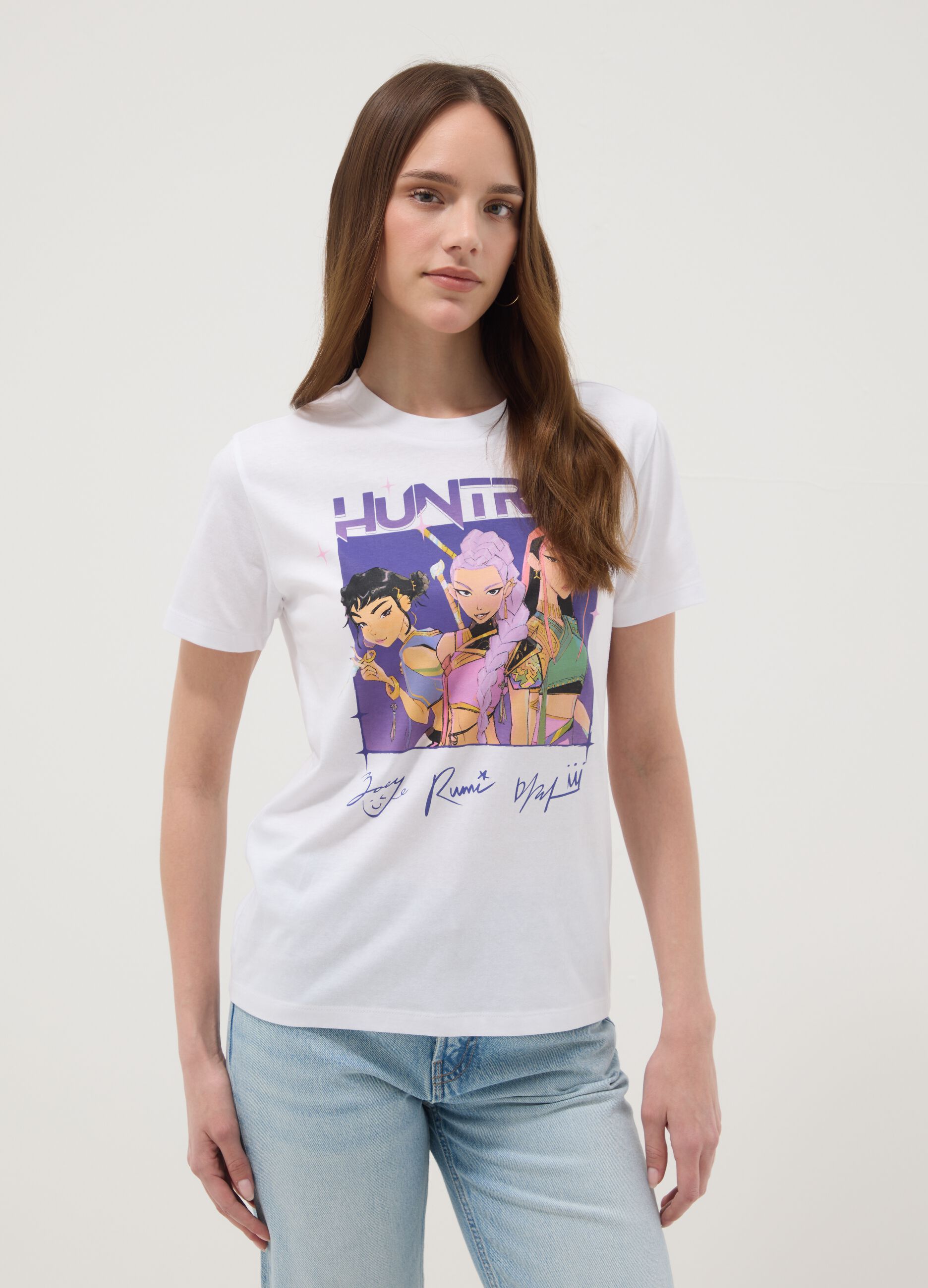 White pure cotton regular fit T-shirt with print