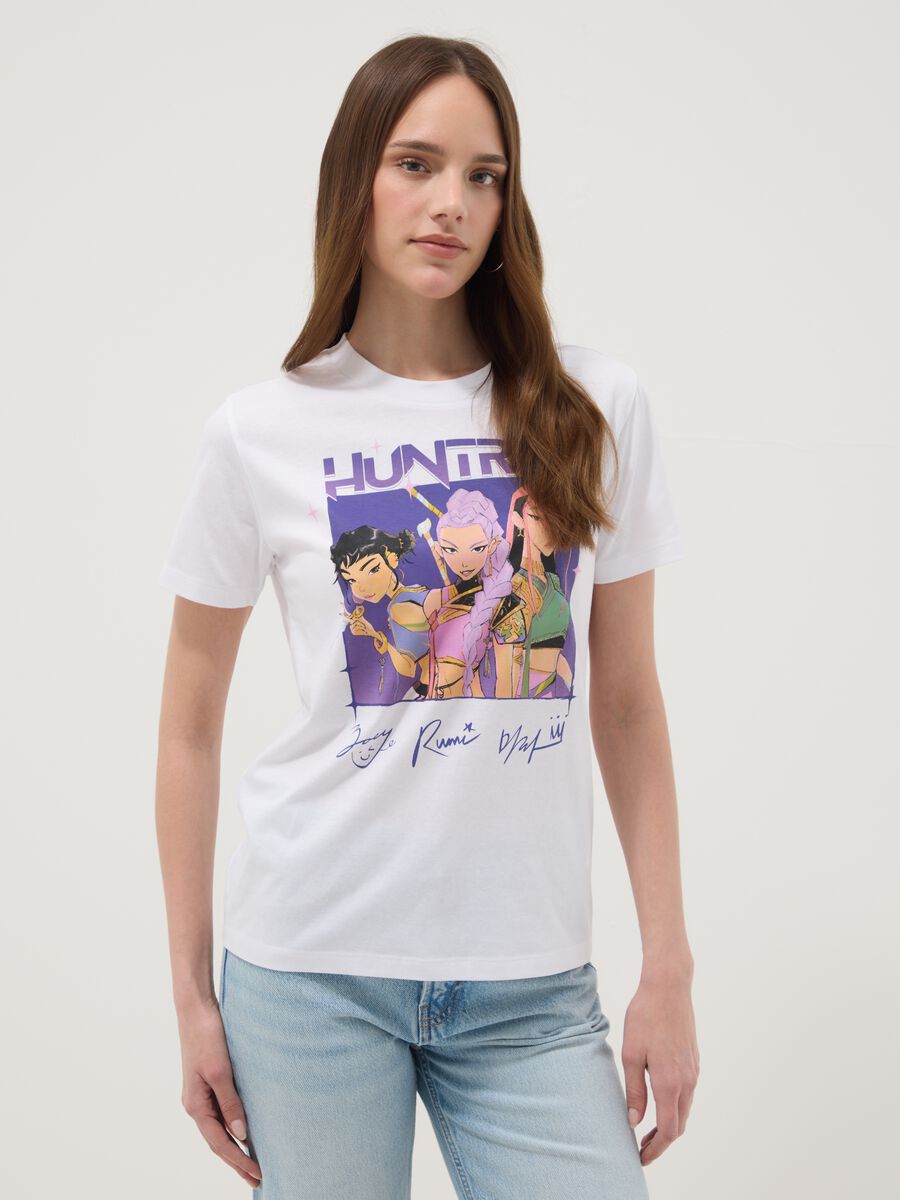 T-shirt in puro cotone bianca regular fit con stampa K-Pop Demon Hunters_1