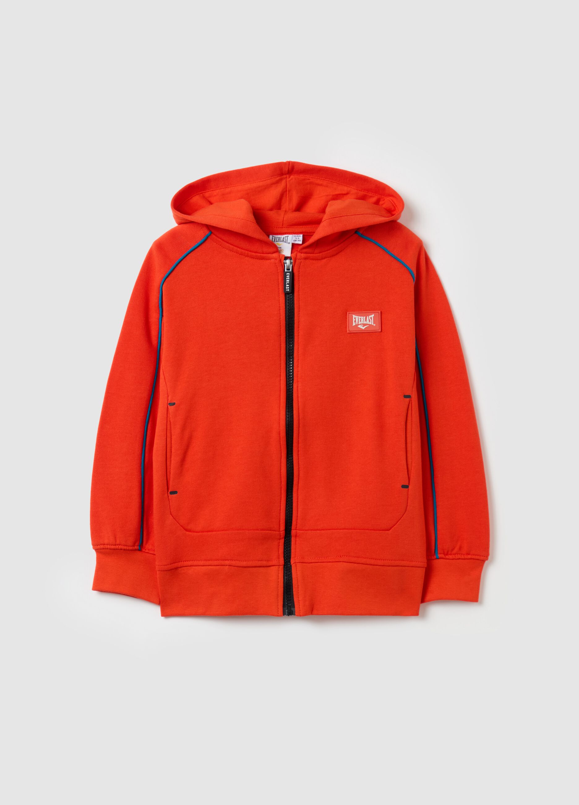 Full-zip sweatshirt in French terry with hood and logo patch