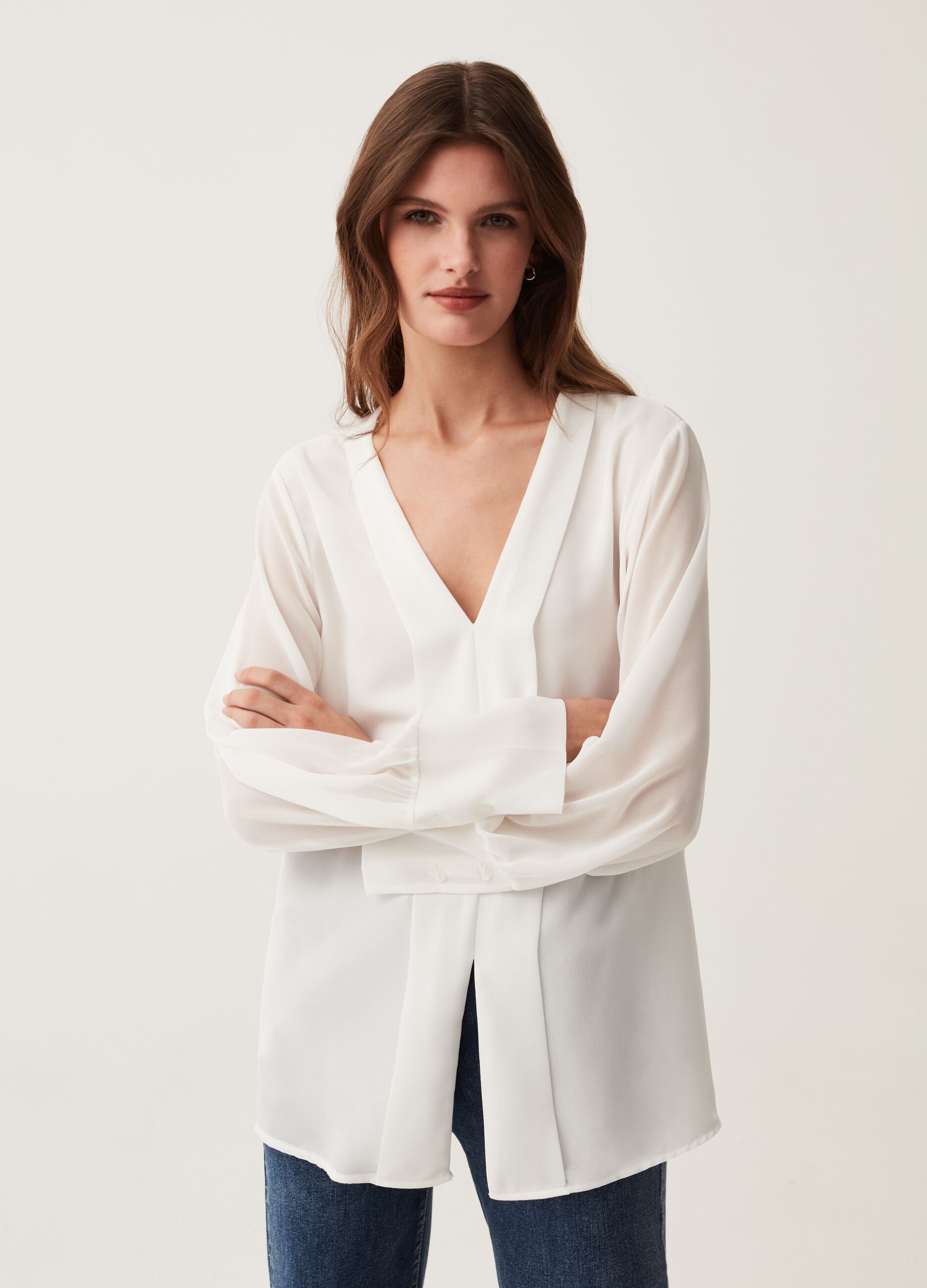 Blusa lunga in chiffon Hybrid_0