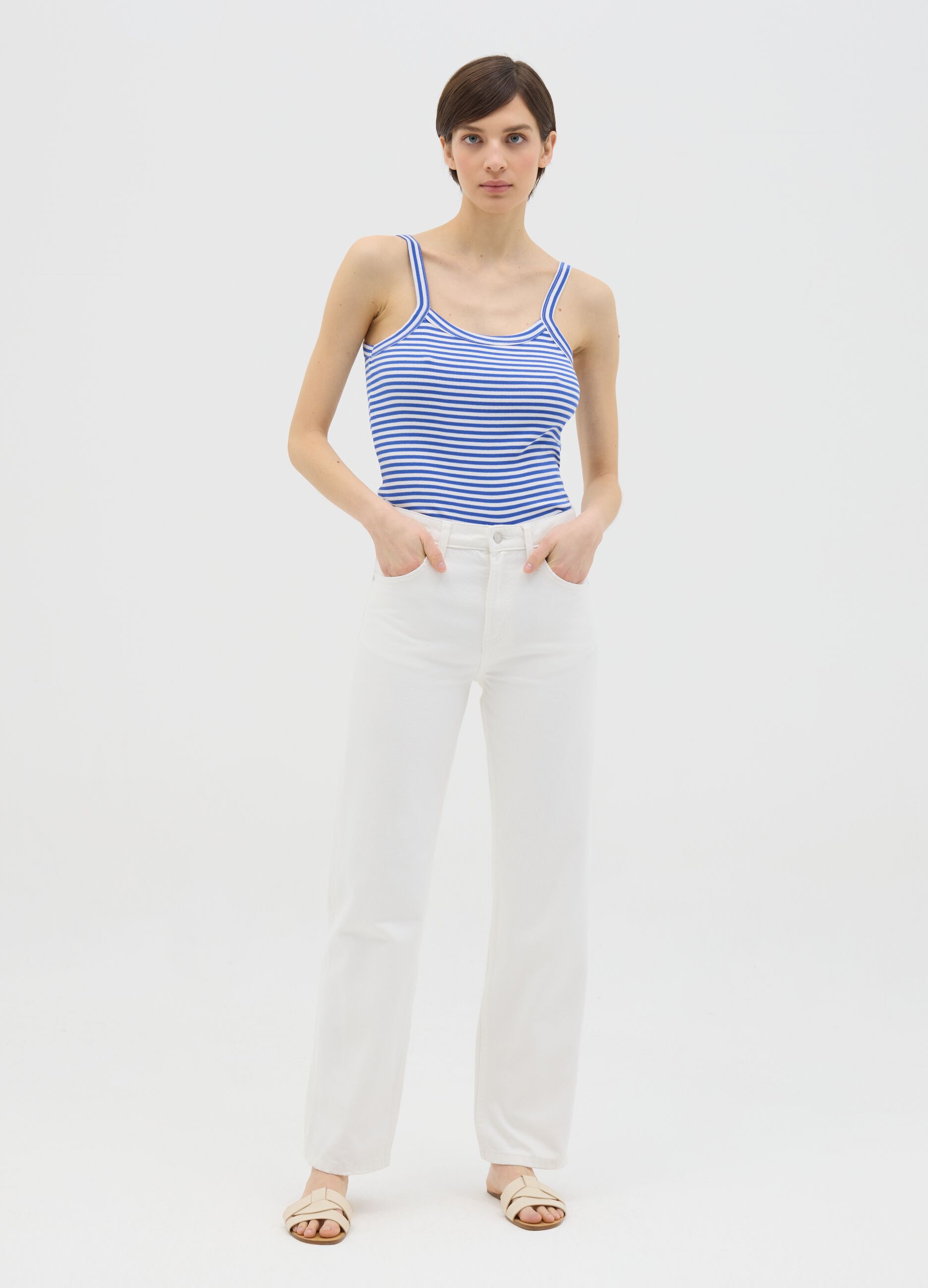 Blue and white striped cotton top