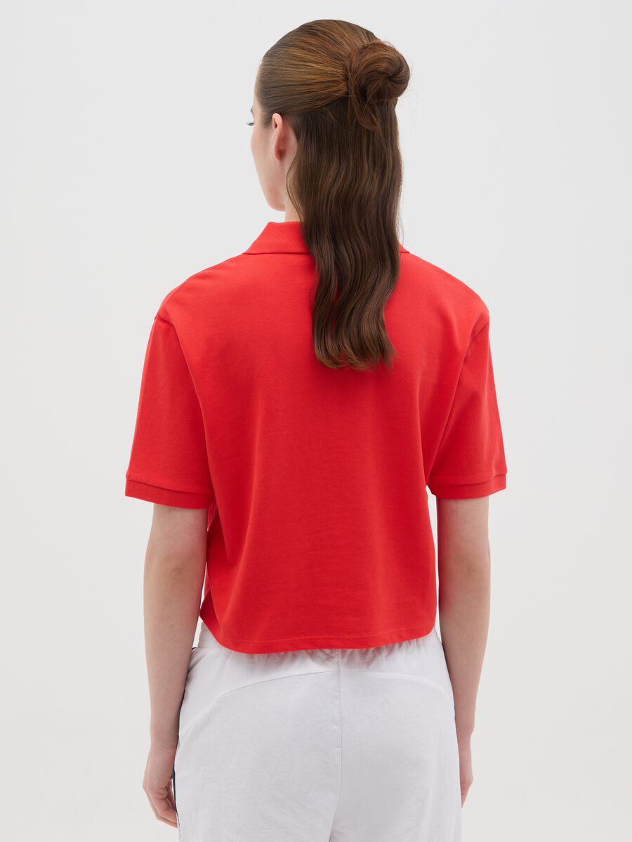Women's red pure cotton polo with classic collar and embroidered logo in regular fit_3
