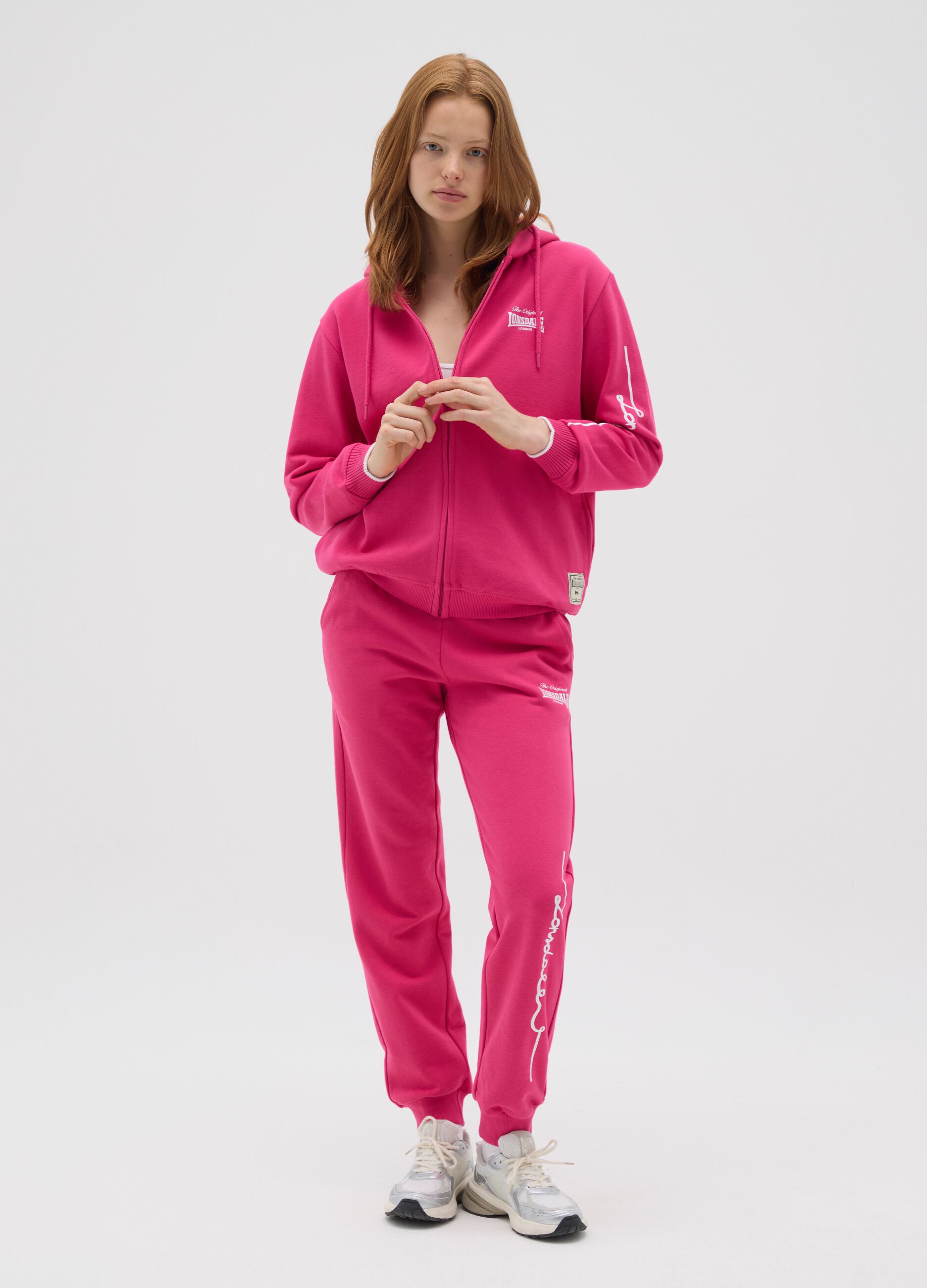 Women's pink cotton blend regular fit trousers Lonsdale