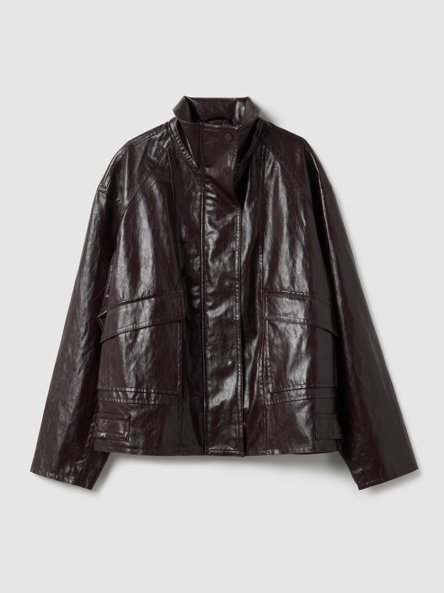 Shiny brown oversized viscose-blend jacket_4