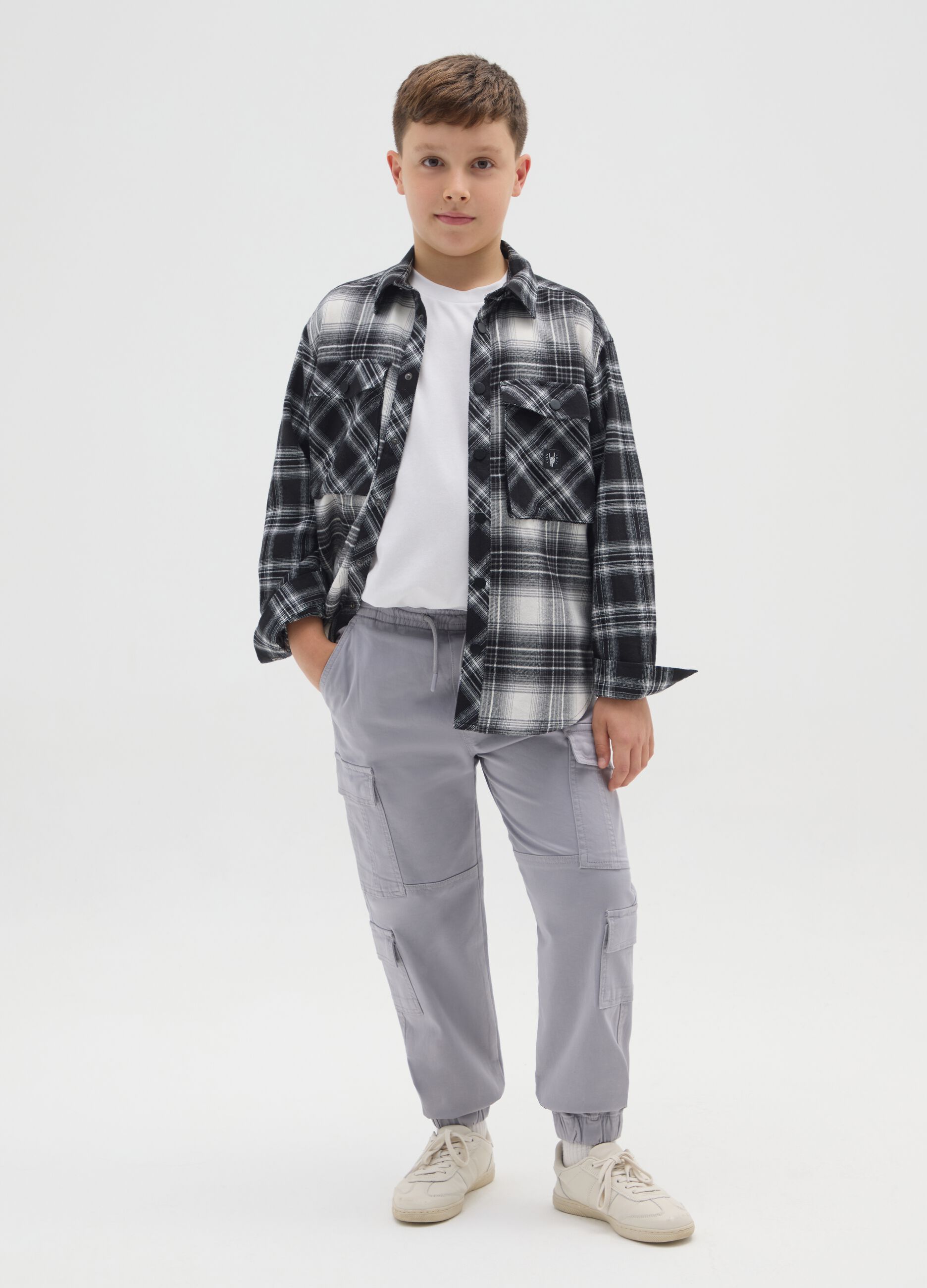 Boy's Grey Stretch Cotton Cargo Trousers