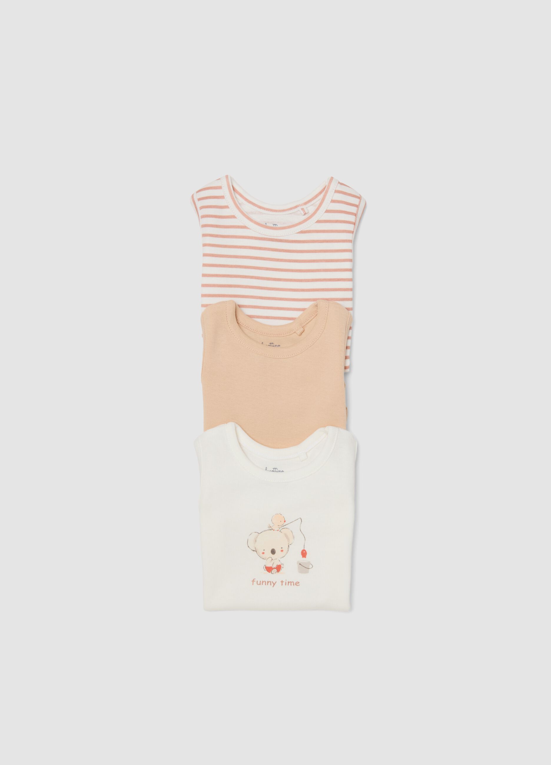 Tripack body smanicati multicolor in puro cotone organico da neonato