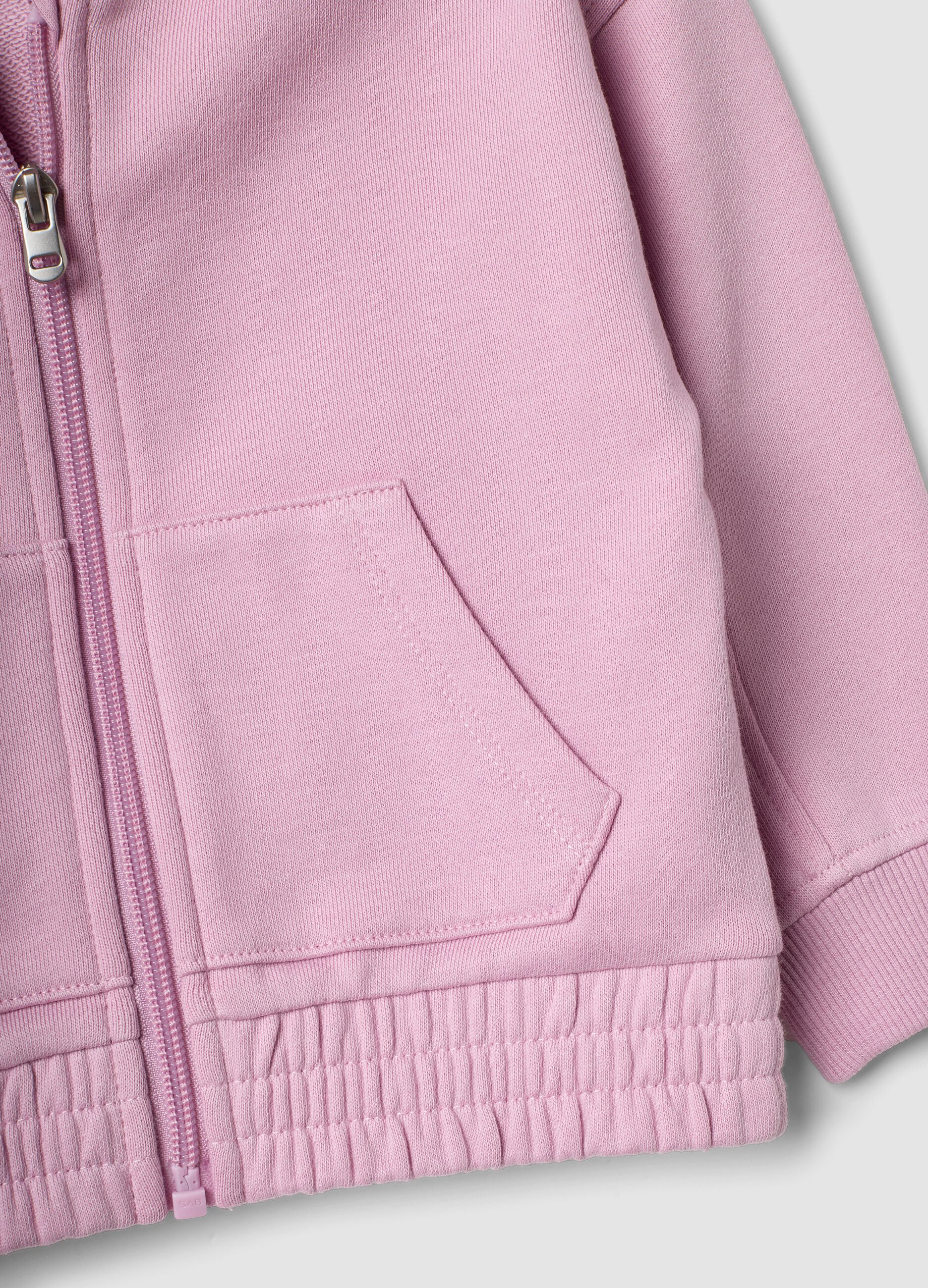 Pink organic cotton hooded sweatshirt with oversized fit for baby girl