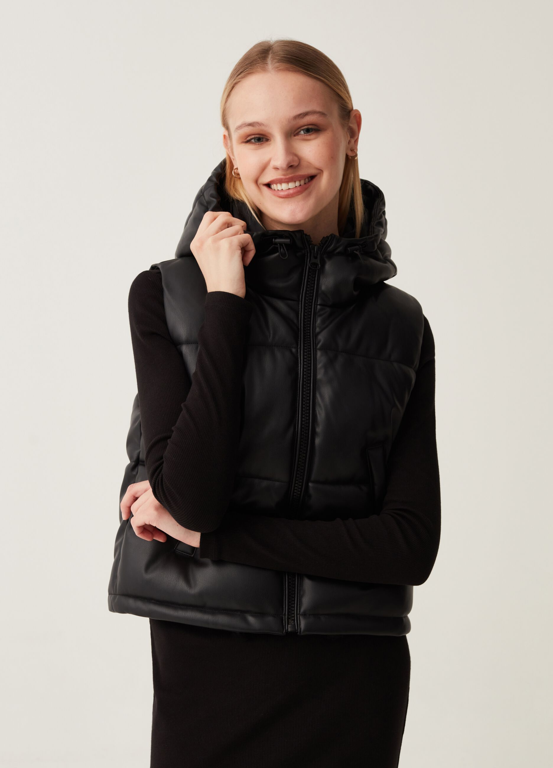Gilet full-zip trapuntato effetto lucido_1