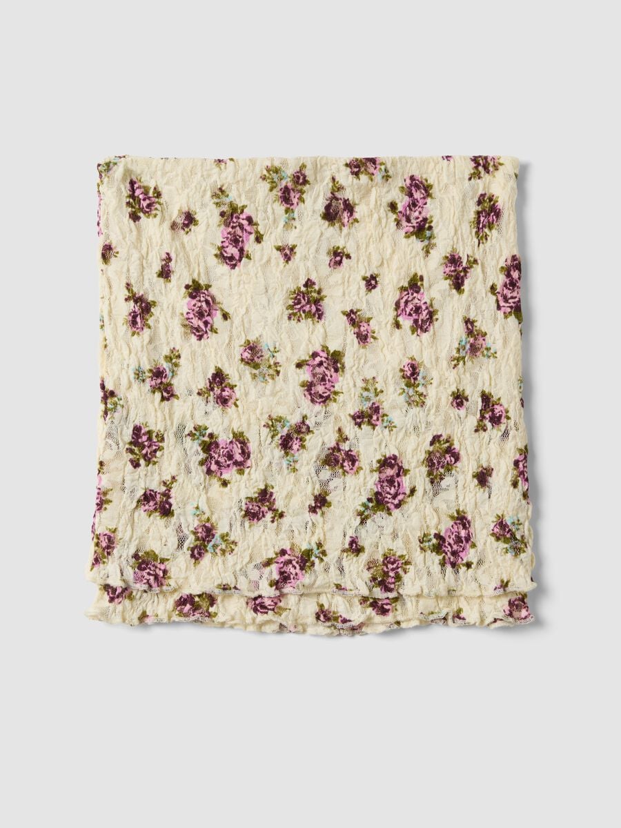 Top beige corto in tessuto elasticizzato a fiori regular fit_4