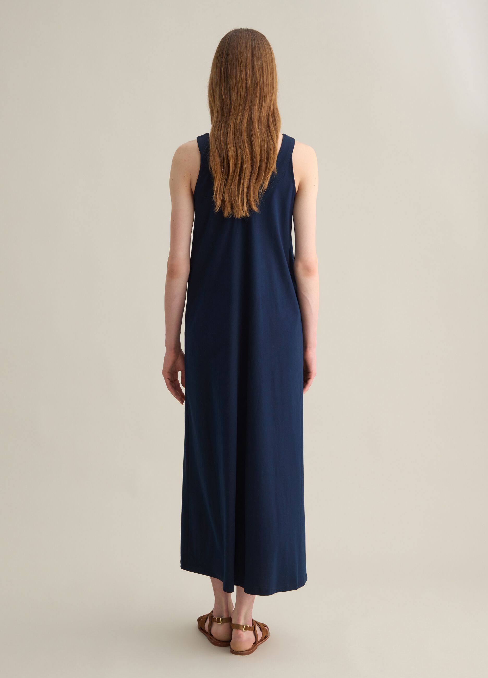 Sleeveless Long Cotton Dress in Blue