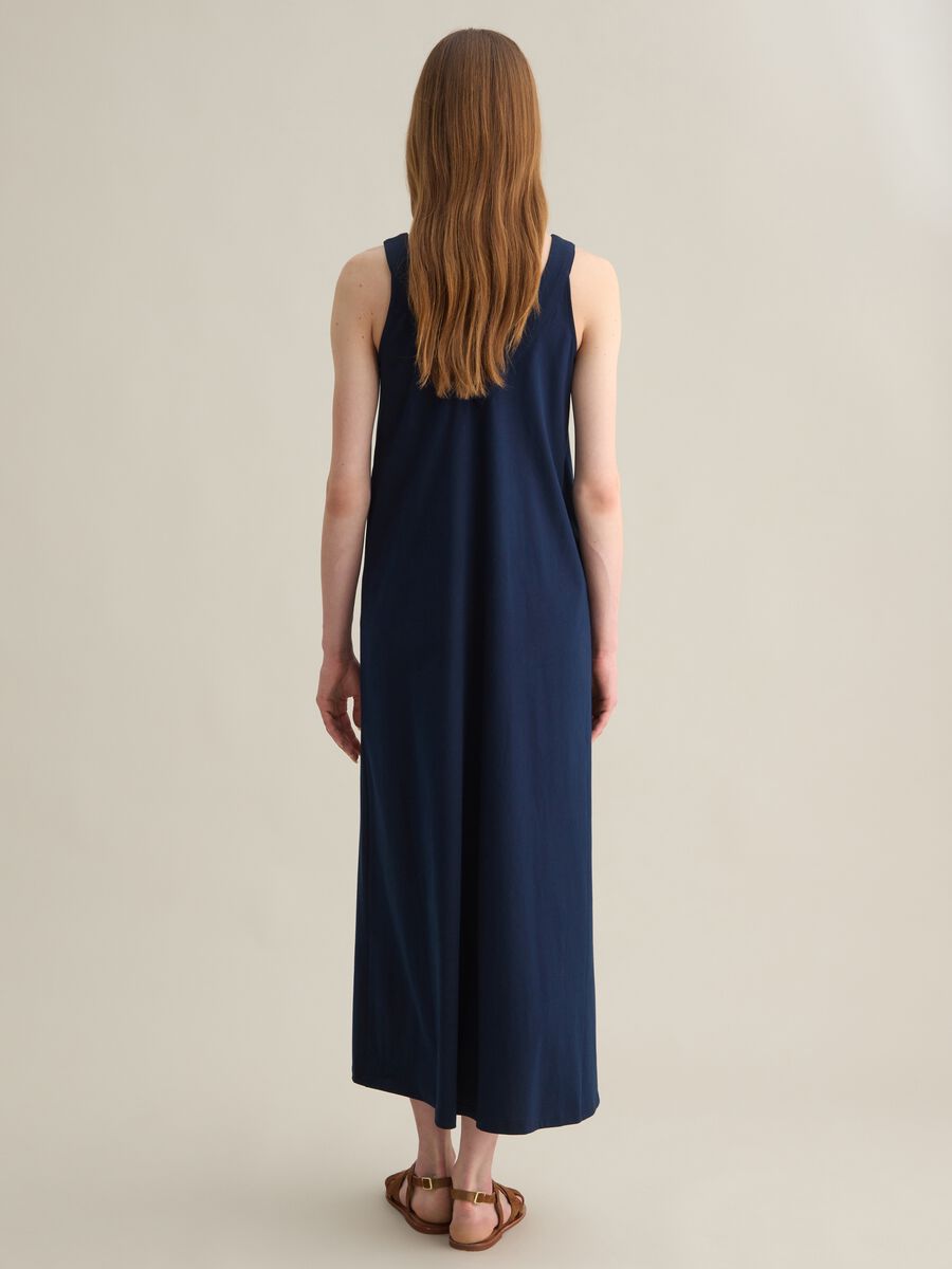 Sleeveless Long Cotton Dress in Blue_3