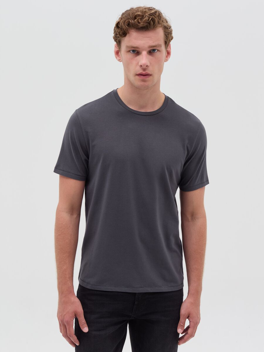Stretch cotton T-shirt with crew-neck_0