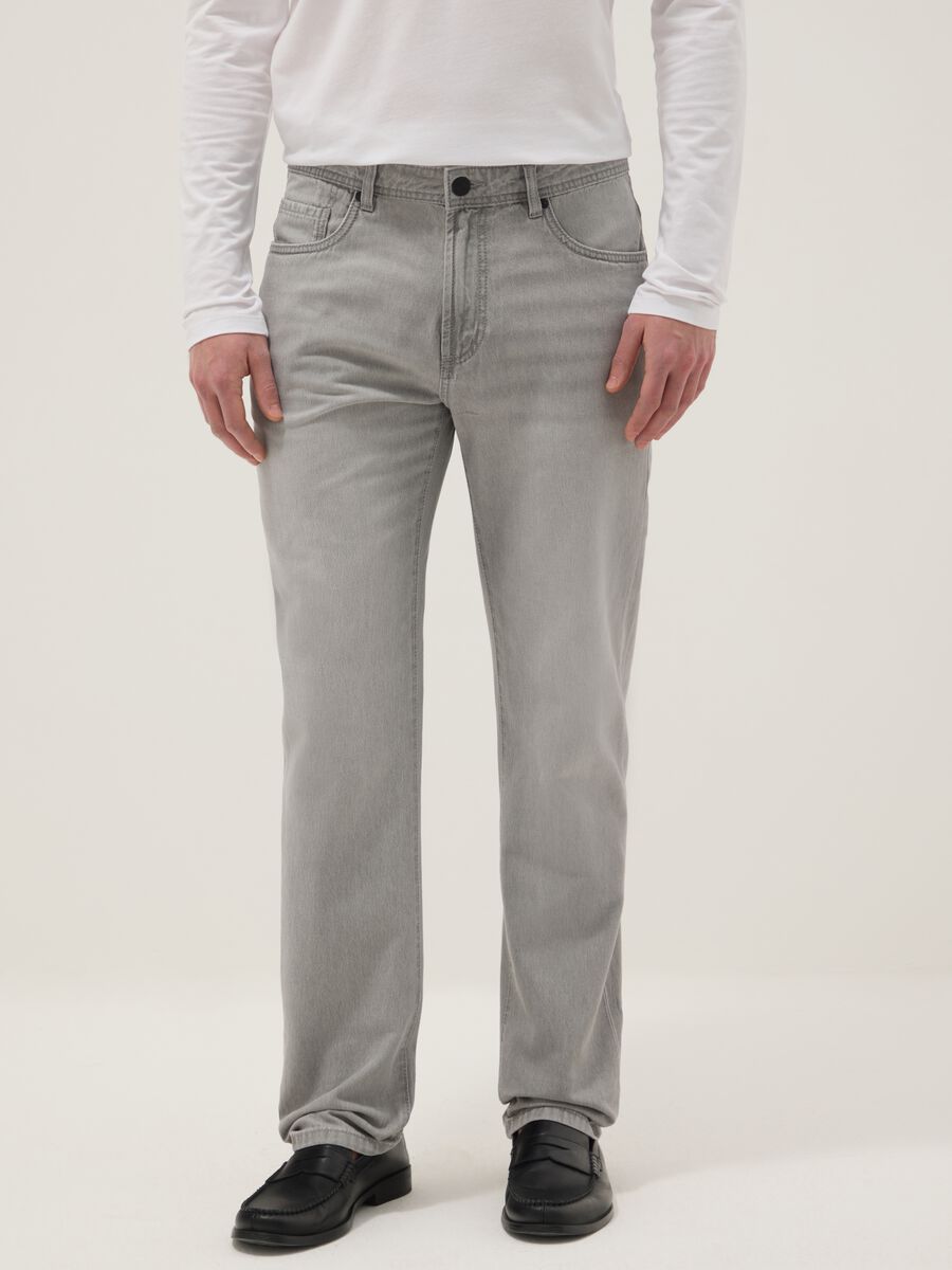 Grey Regular Fit Denim Pure Cotton Jeans_1