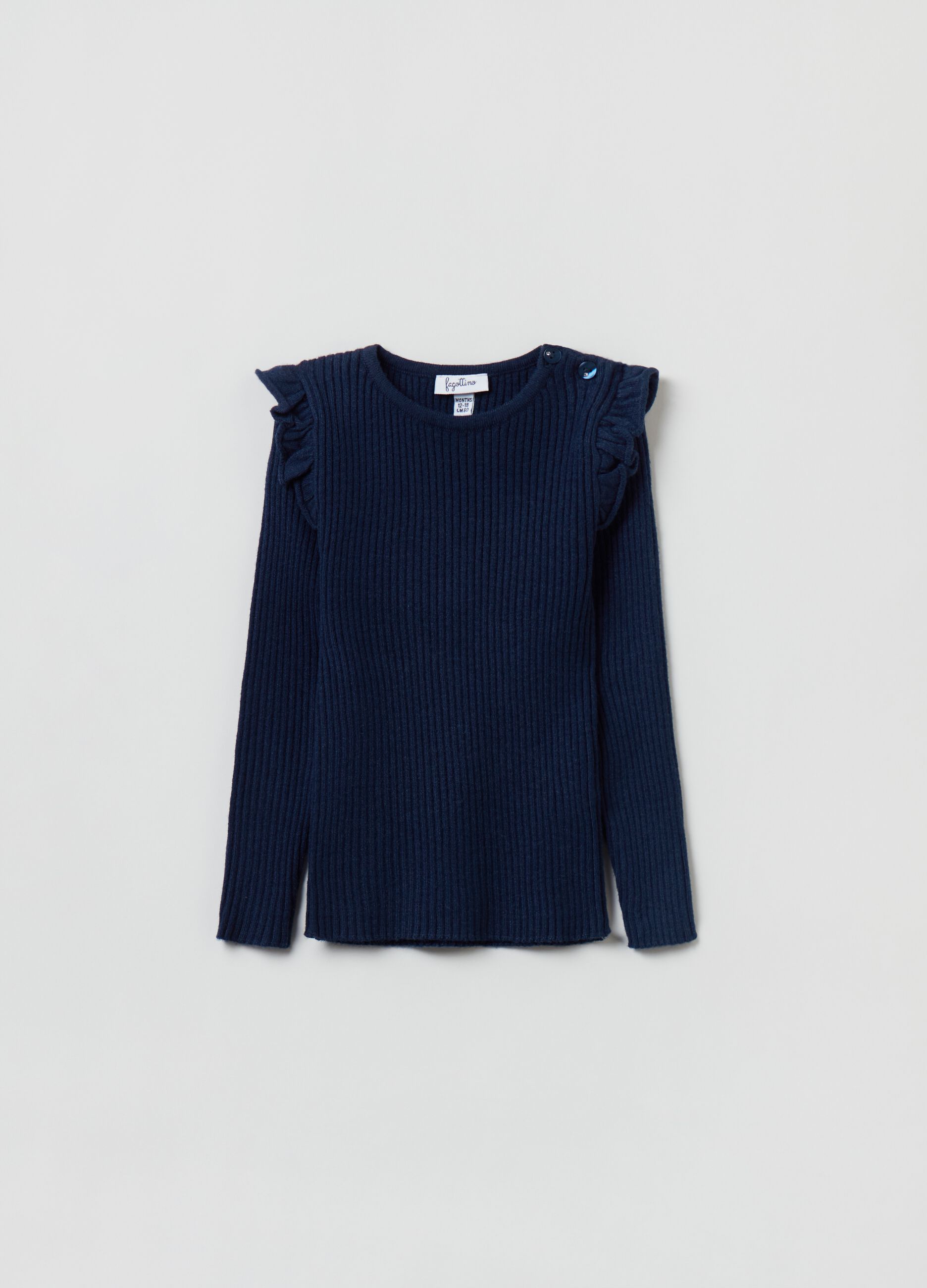T-shirt maniche lunghe a costine con volant_0