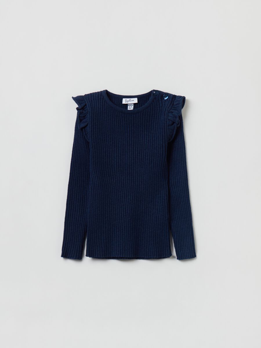 T-shirt maniche lunghe a costine con volant_0