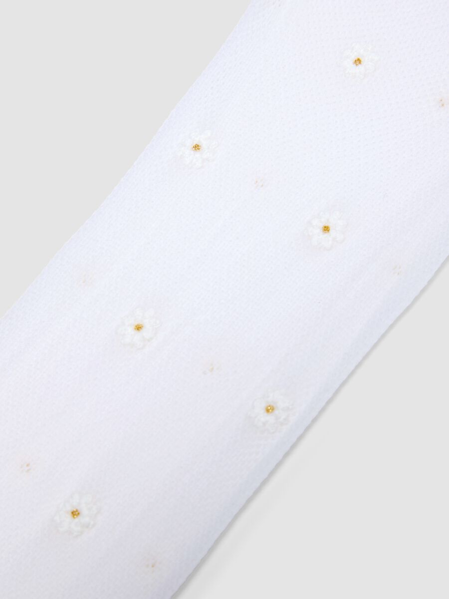 Collant elasticizzati bianchi comodi da bambina con margherite_2
