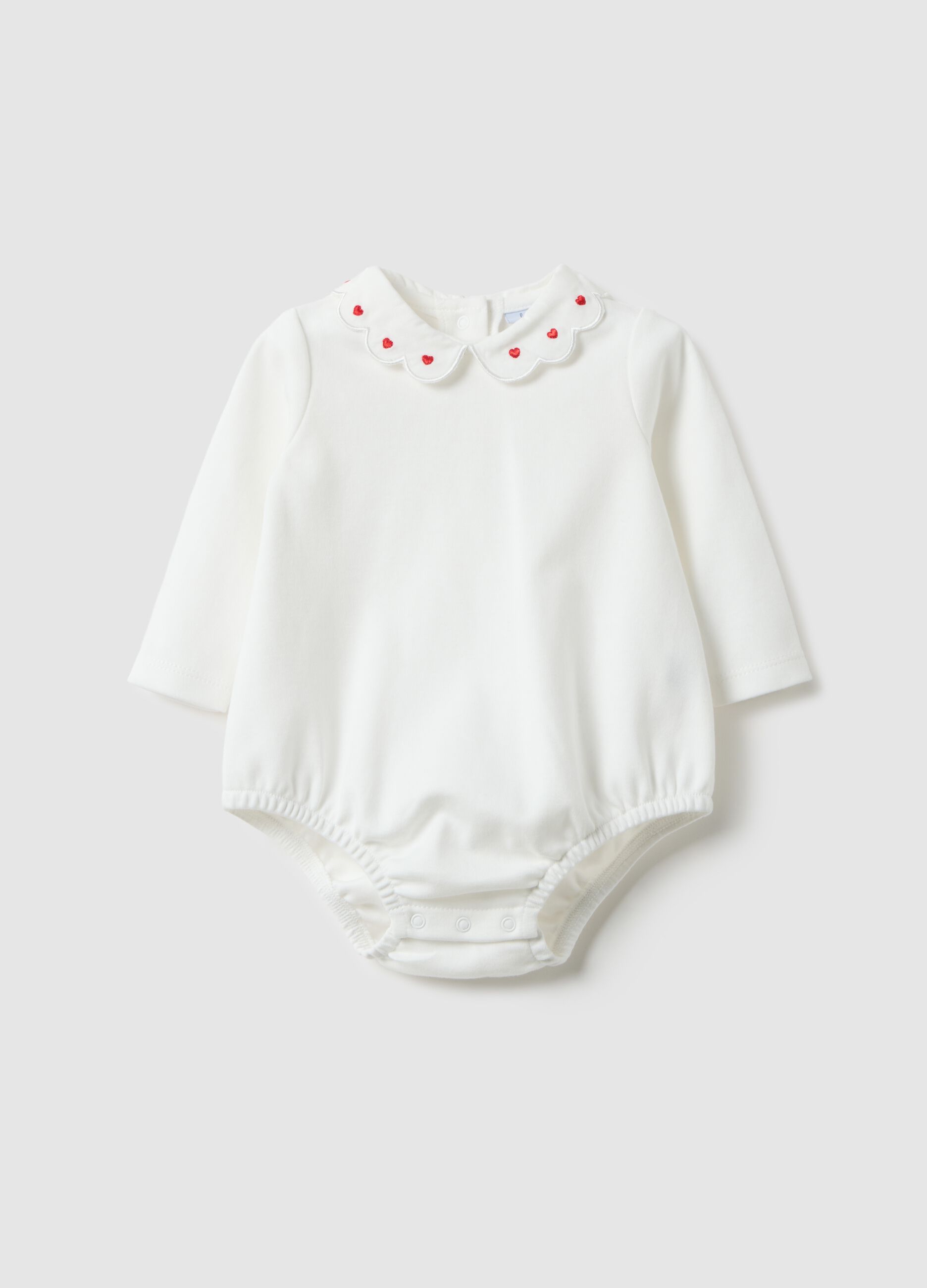 Body in puro cotone bianco da neonata con colletto ruffle decorato