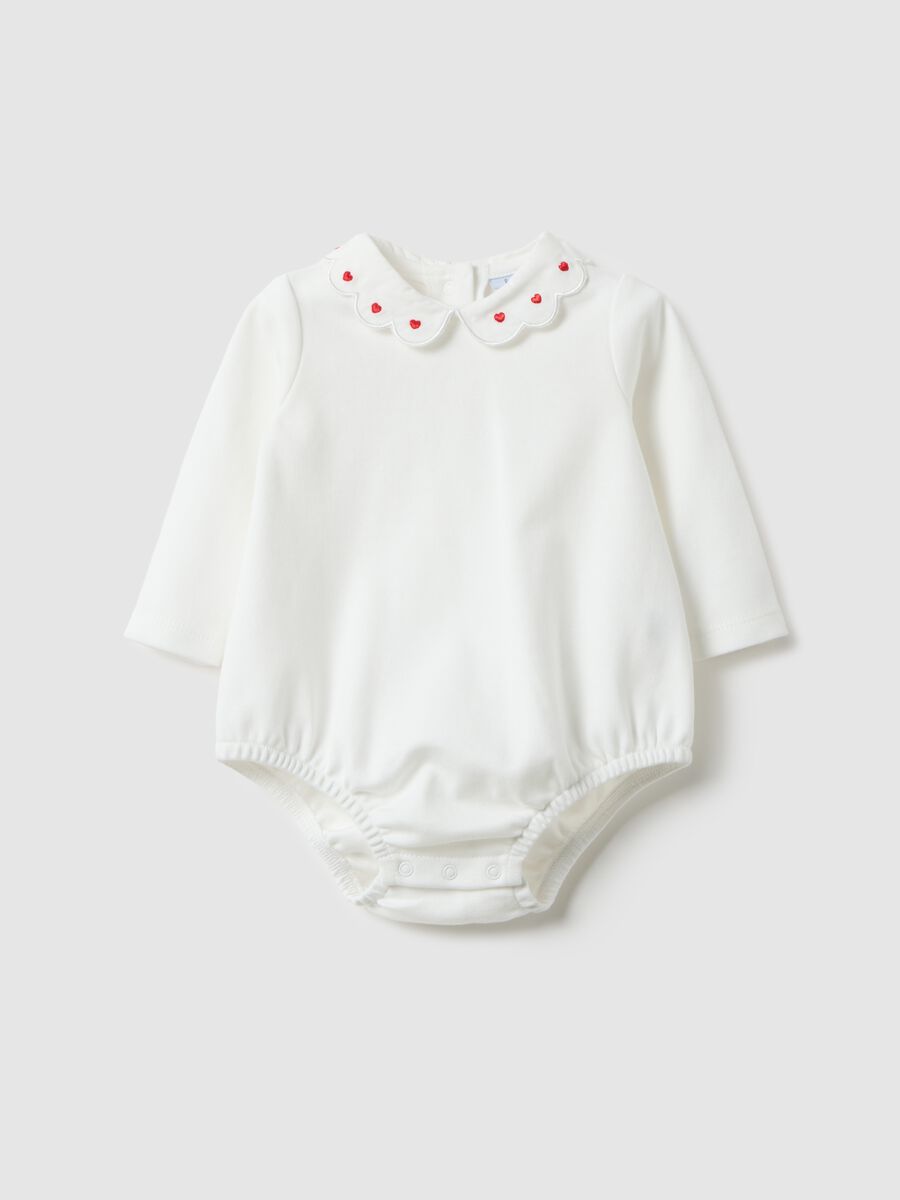 Body in puro cotone bianco da neonata con colletto ruffle decorato_0
