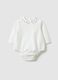 Body in puro cotone bianco da neonata con colletto ruffle decorato_0