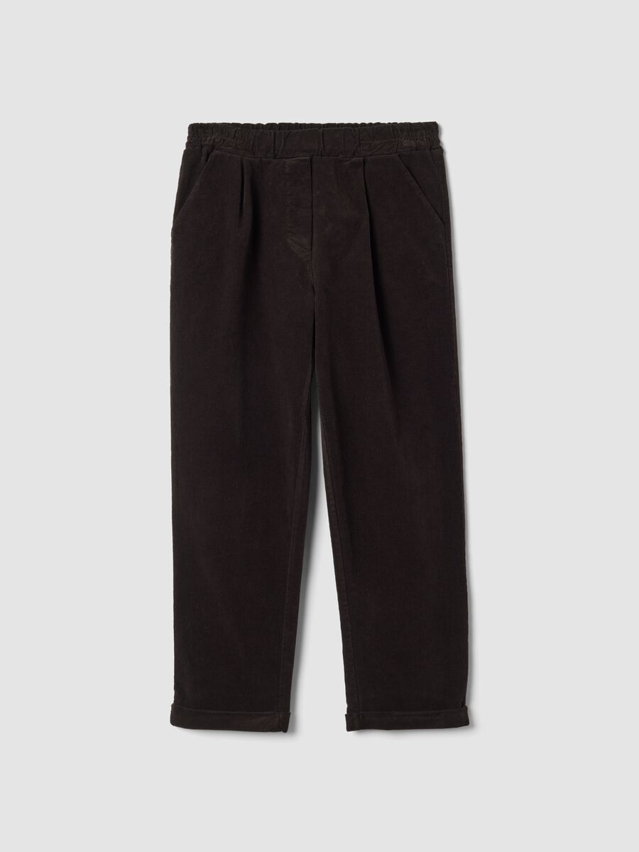 Brown ribbed regular-fit stretch cotton trousers_0
