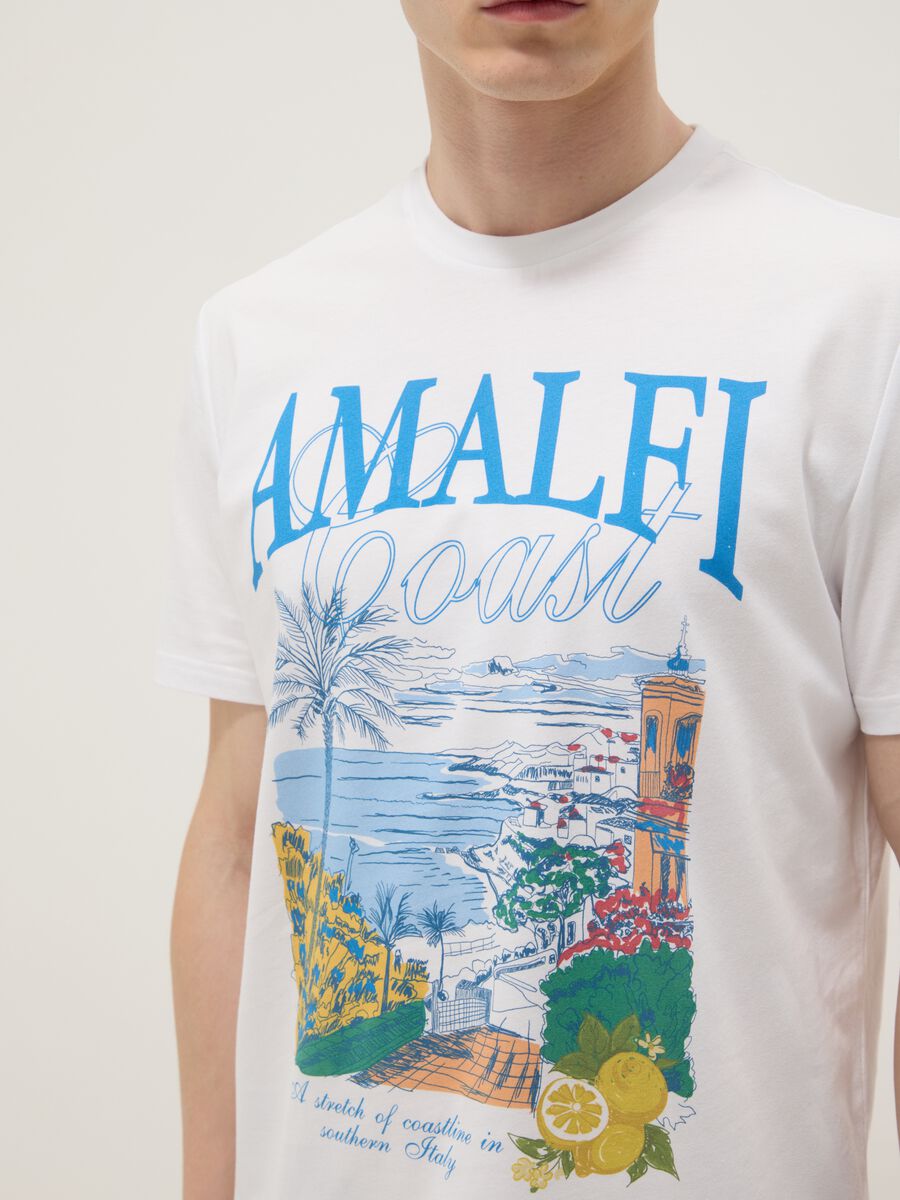 White pure cotton T-shirt with print, regular fit_2