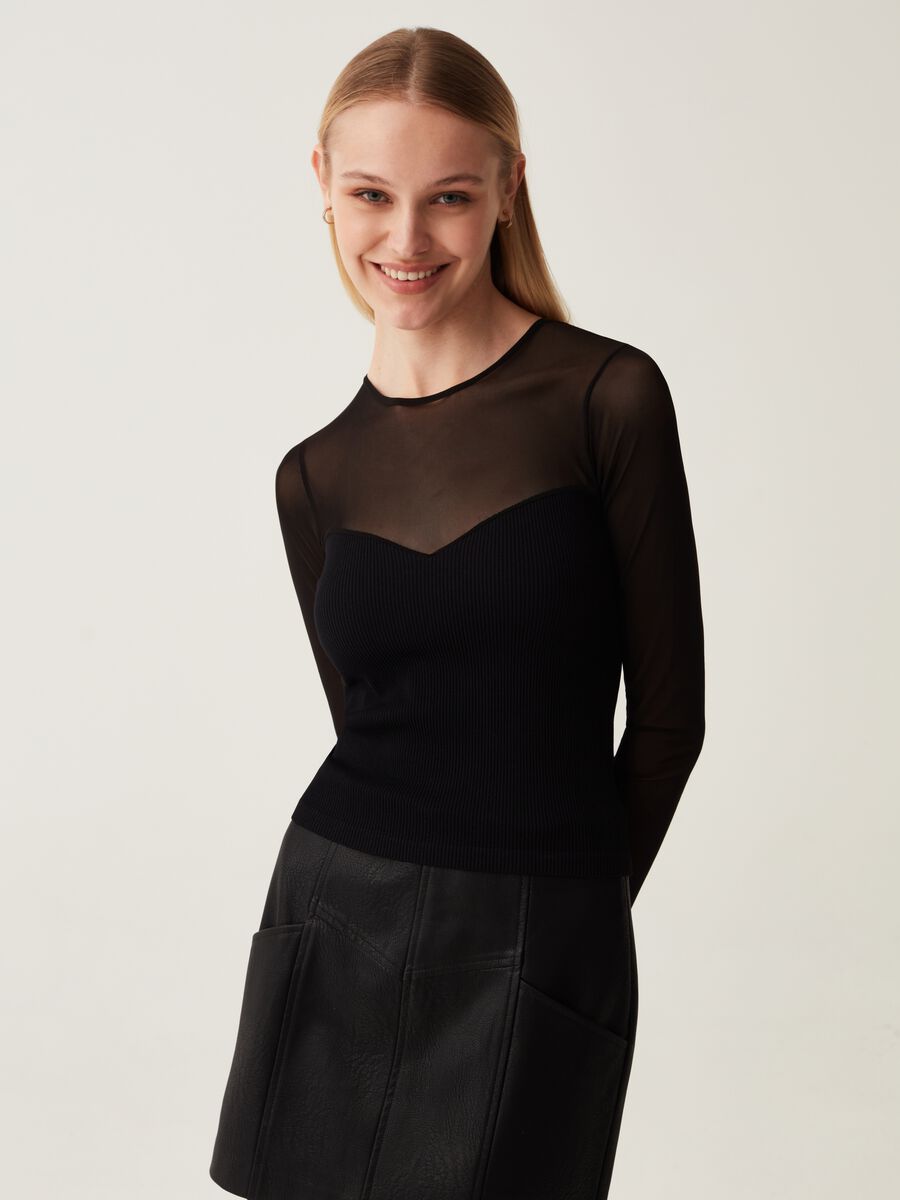 T-shirt a maniche lunghe con inserto in tulle_1