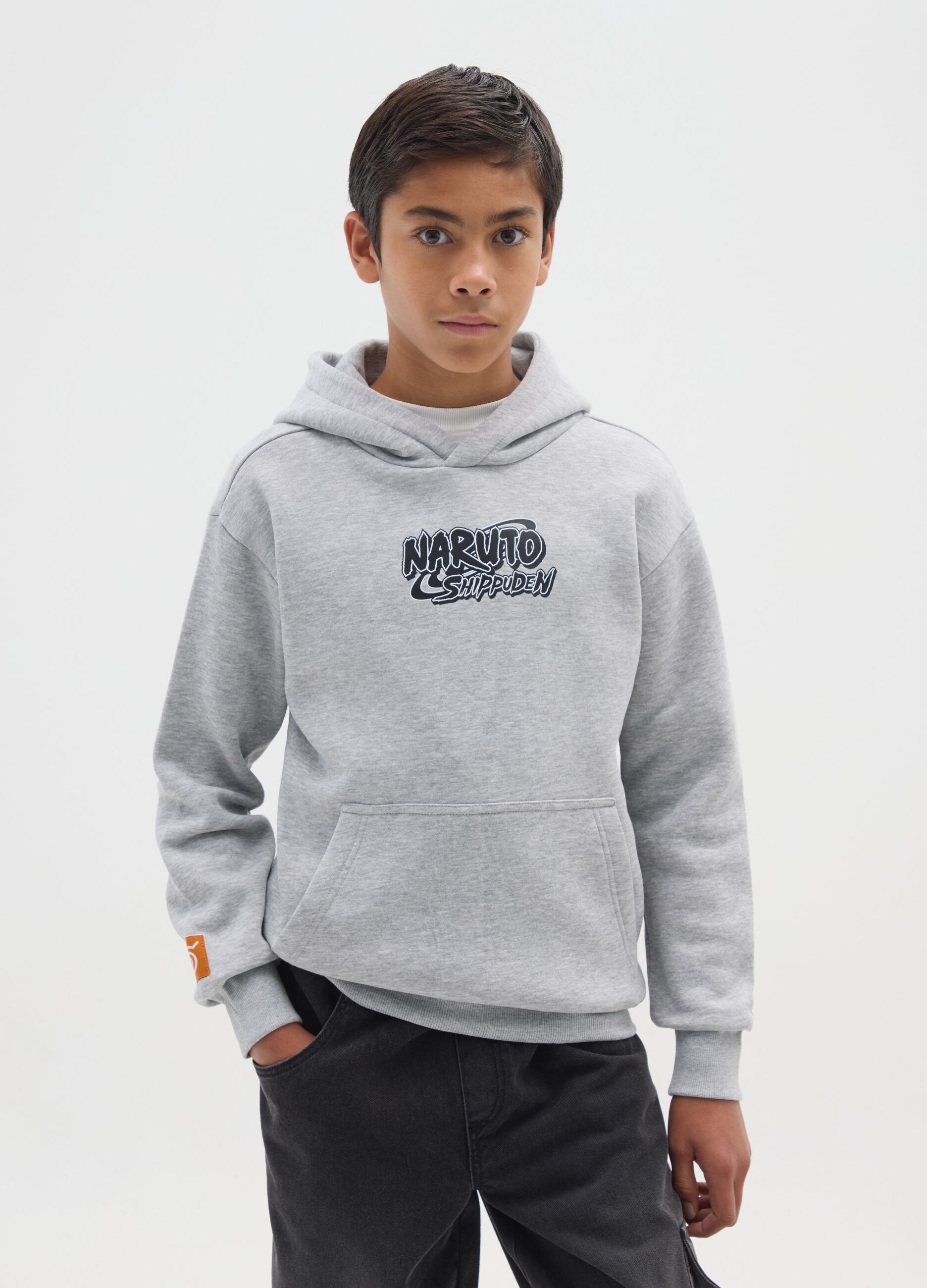 Grey cotton blend kids' sweatshirt with Naruto logo