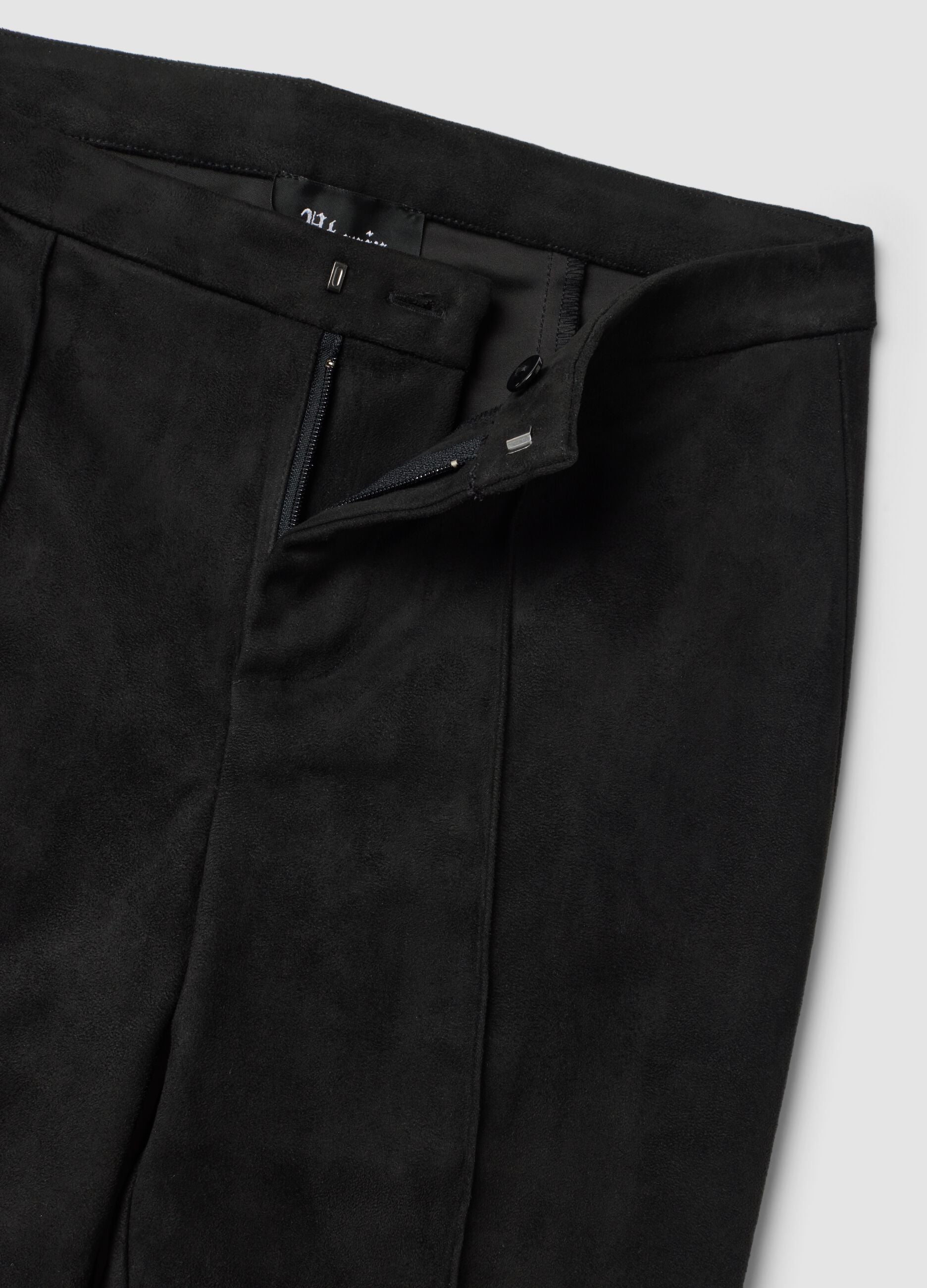 Faux Suede Formal Slim-Fit Trousers