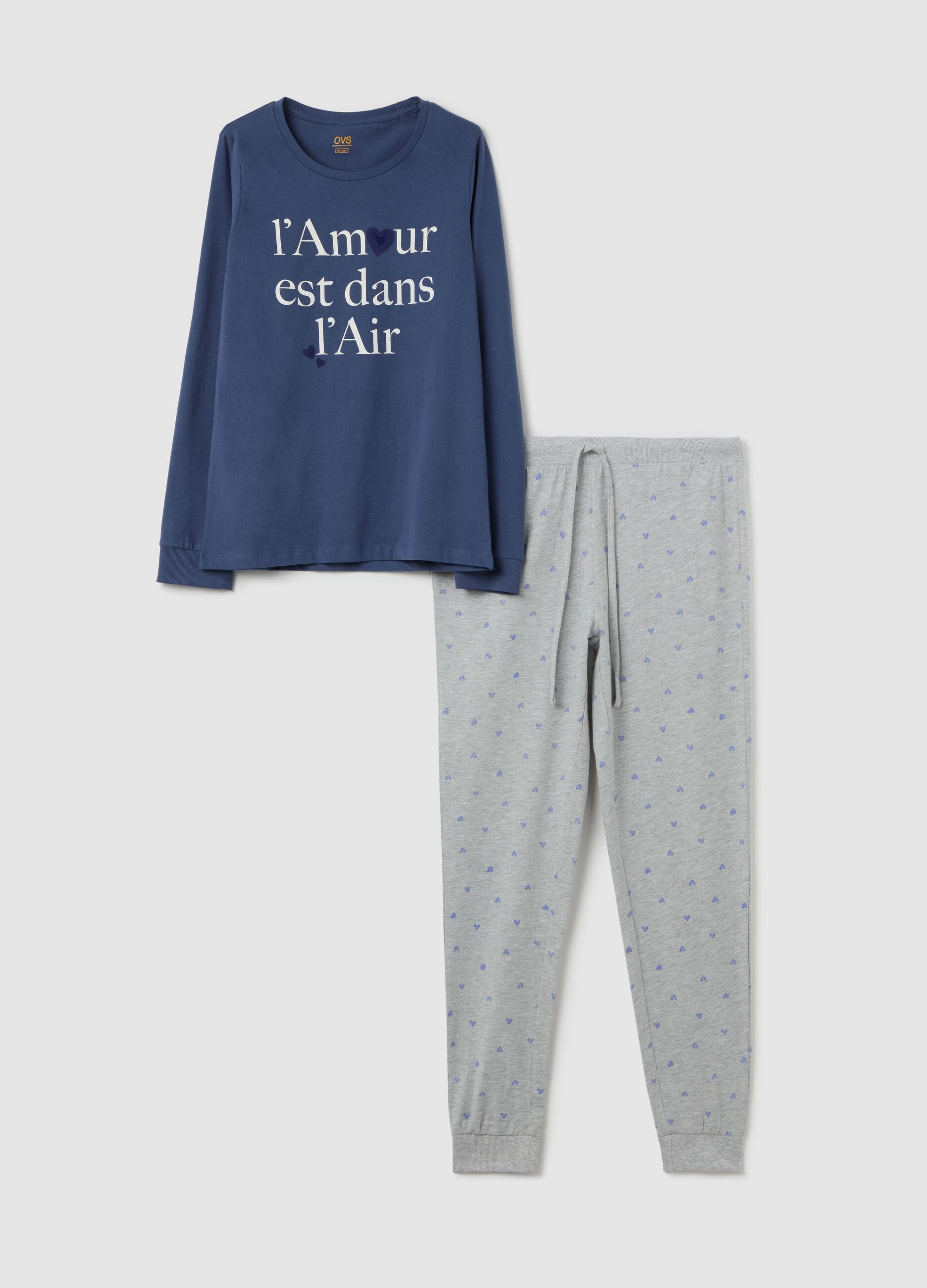 Cotton pyjamas with small hearts print