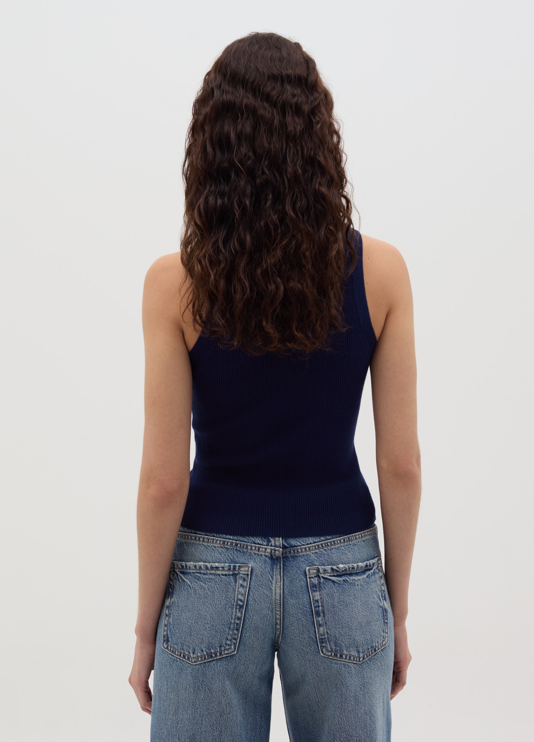 Ribbed tank top with halter neck