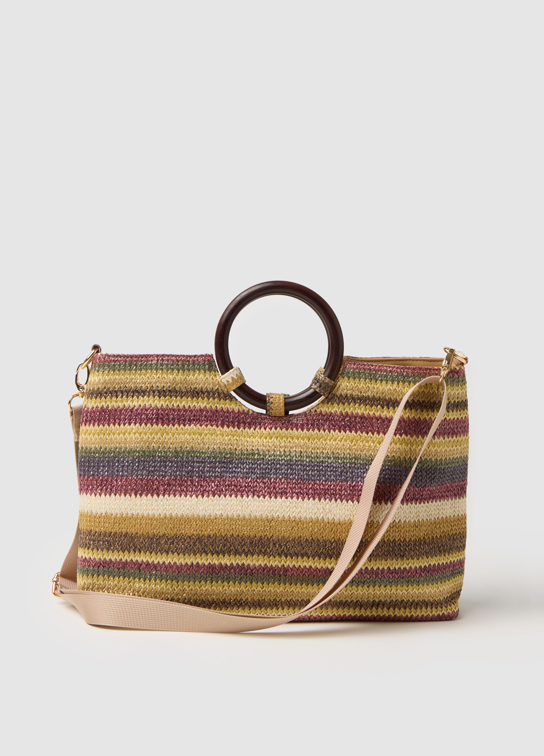 Women's multicolour handbag with circular handle
