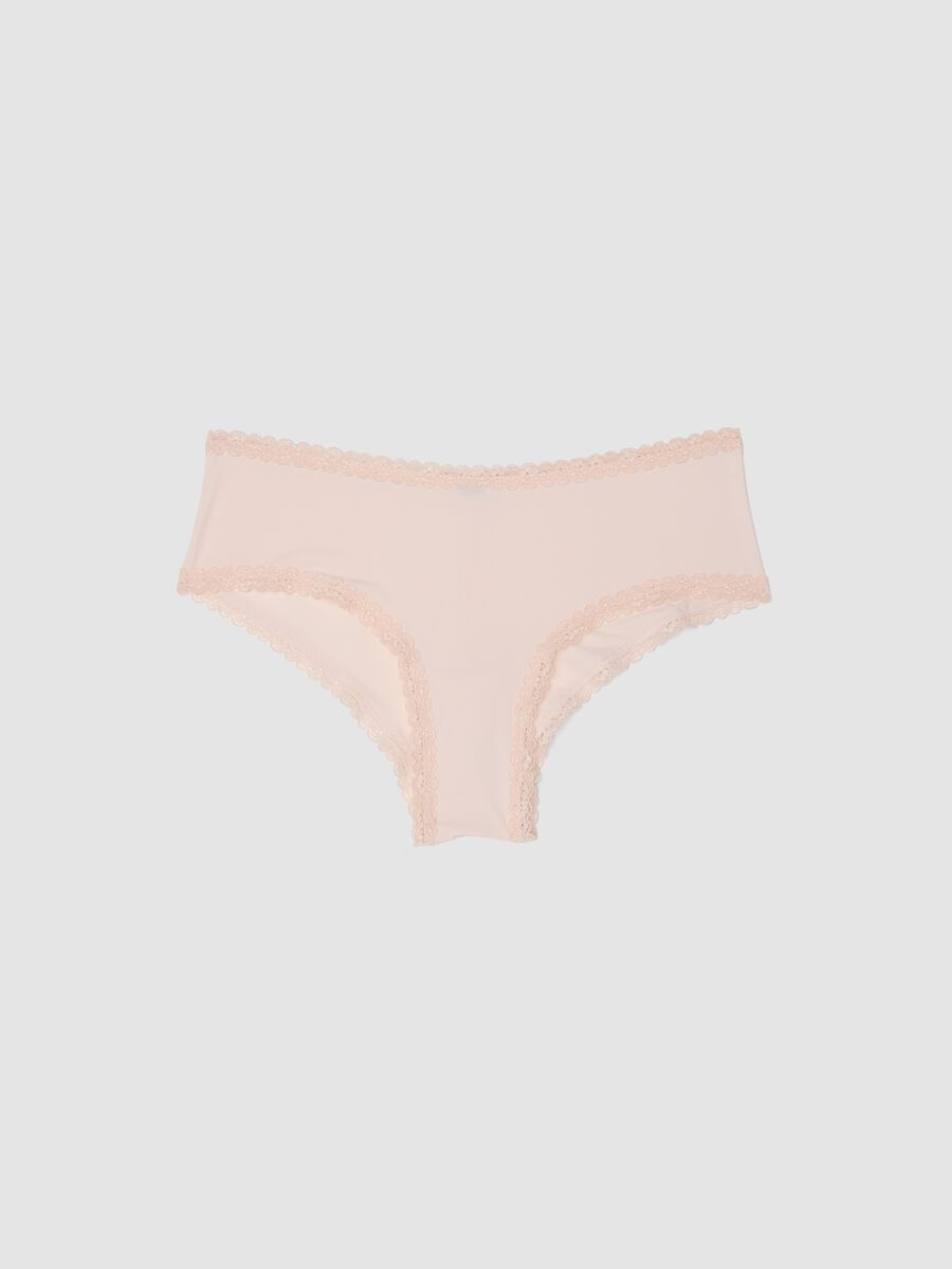 Slip rosa in tessuto elasticizzato con dettagli in pizzo regular fit_0