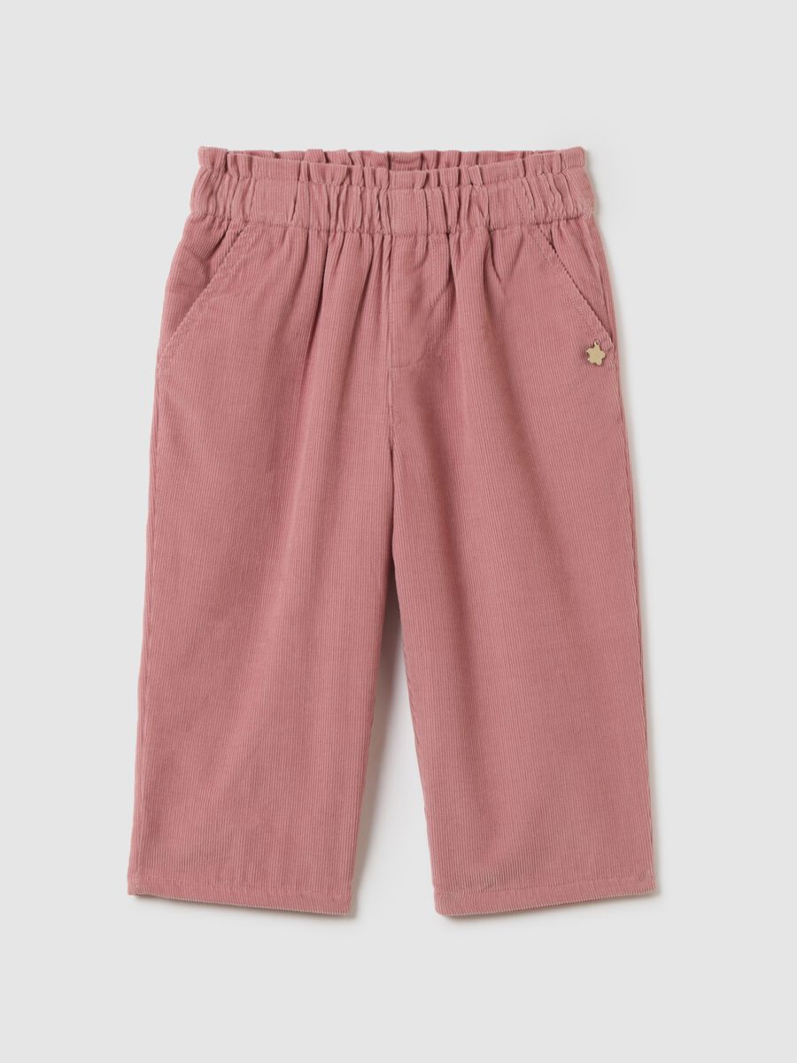 Girls' pink pure cotton regular fit trousers_0